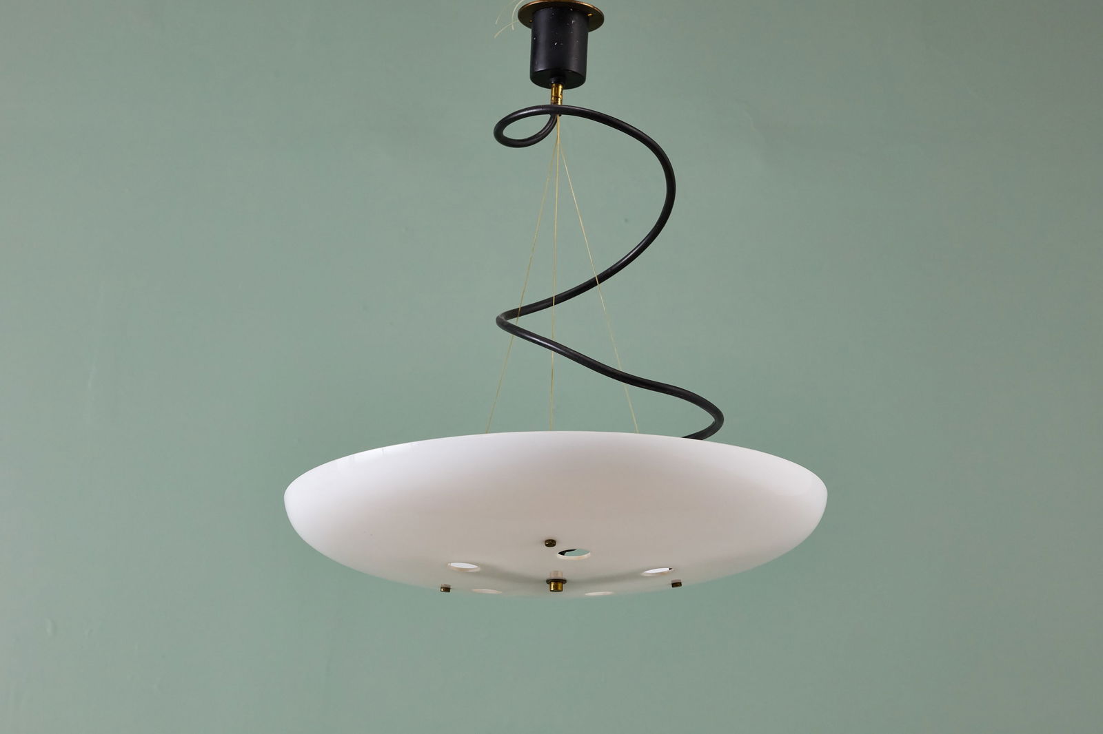 Stilnovo, Pendant Lamp: STILNOVO Pendant lamp, 1960s Acrylic, brass. Manufactured by Stilnovo, Italy. 25" H x 21" Diameter