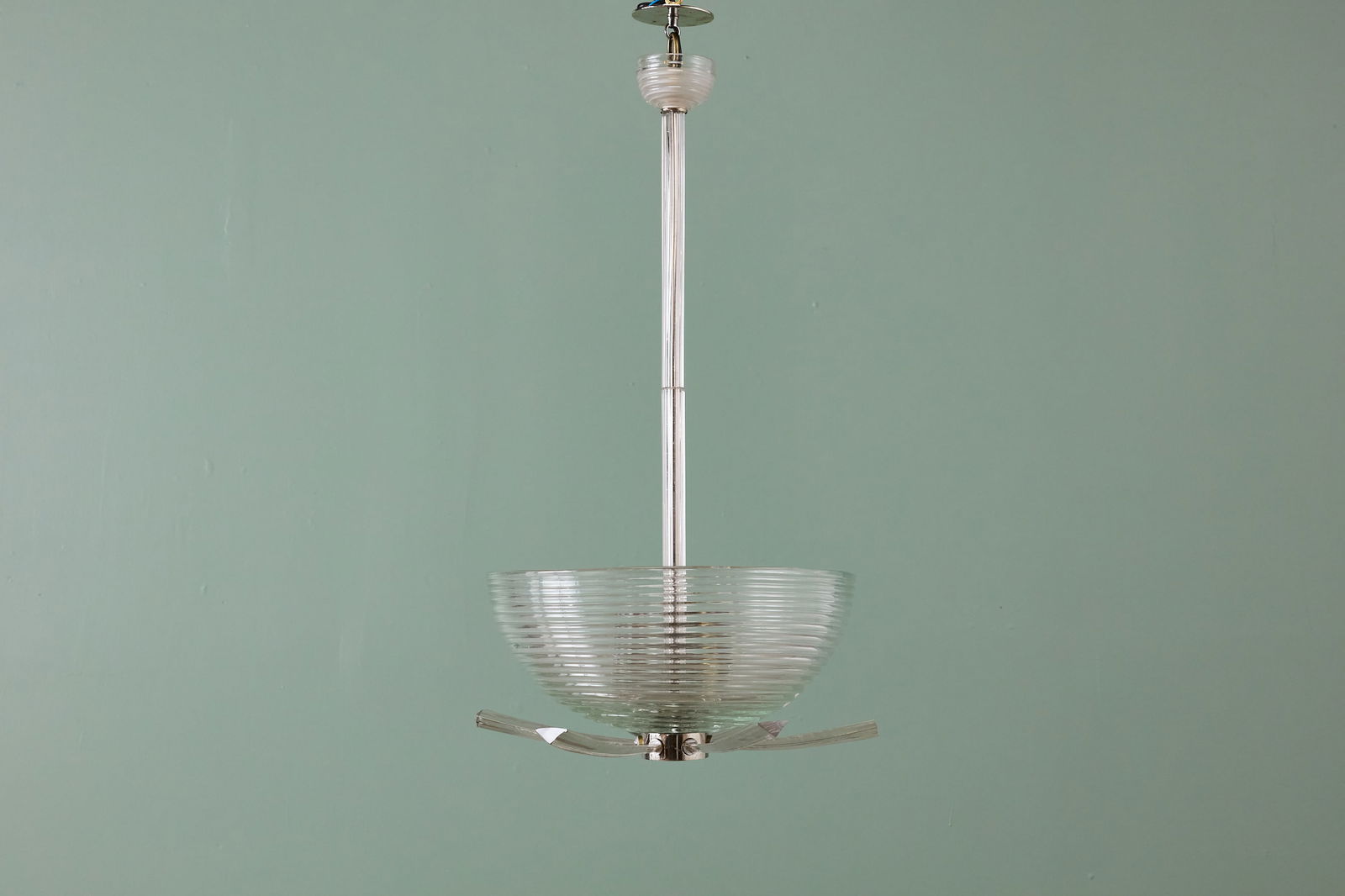 Seguso, Pendant Lamp: SEGUSO Pendant light, 1940s Glass, chrome-plated metal. Produced by Seguso, Italy. 34" H x 17.75" Diameter