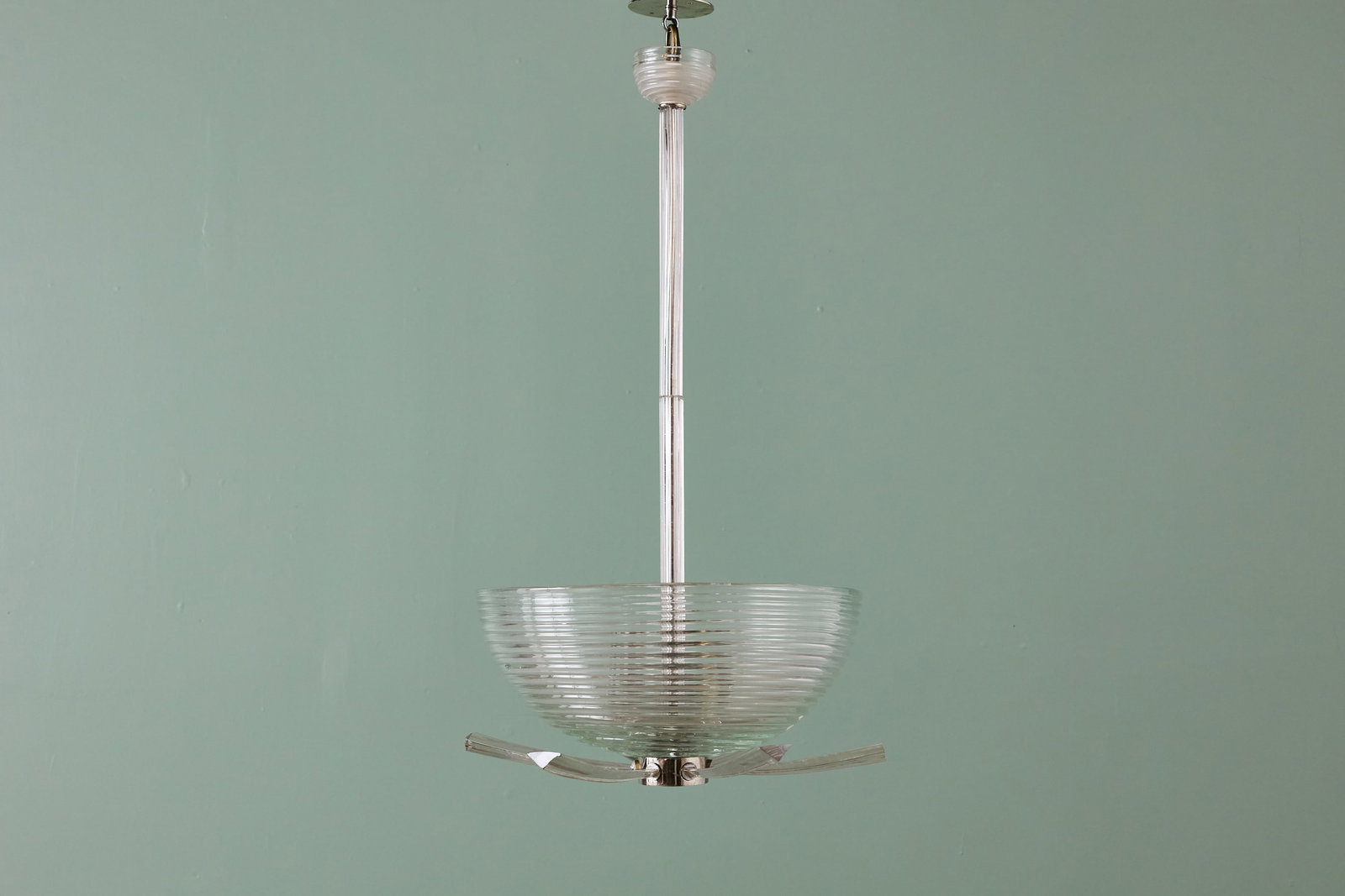 Seguso, Pendant Lamp: SEGUSOPendant light, 1940sGlass, chrome-plated metal. Produced by Seguso, Italy. 34" H x 17.75" Diameter