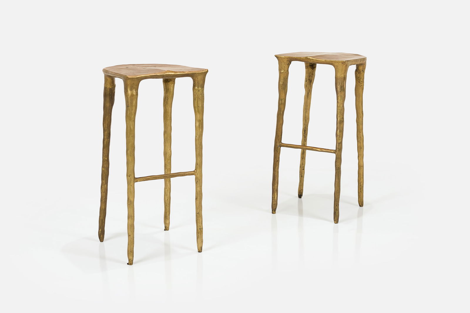Contemporary, Barstools (2): CONTEMPORARYPair of barstools, 21st centuryHand-forged bronze. Each: 30" H x 14" W x 14.5" D 