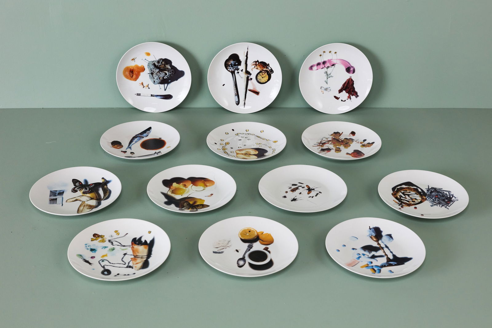 Patella Brothers, Complete Set of DISH Plates (13): PATELLA BROTHERS Complete set of 13 plates, from the DISH series, 2013 Silk-screened porcelain. Each titled, dated and editioned verso. Each is number 11 from the edition of 75. Each: