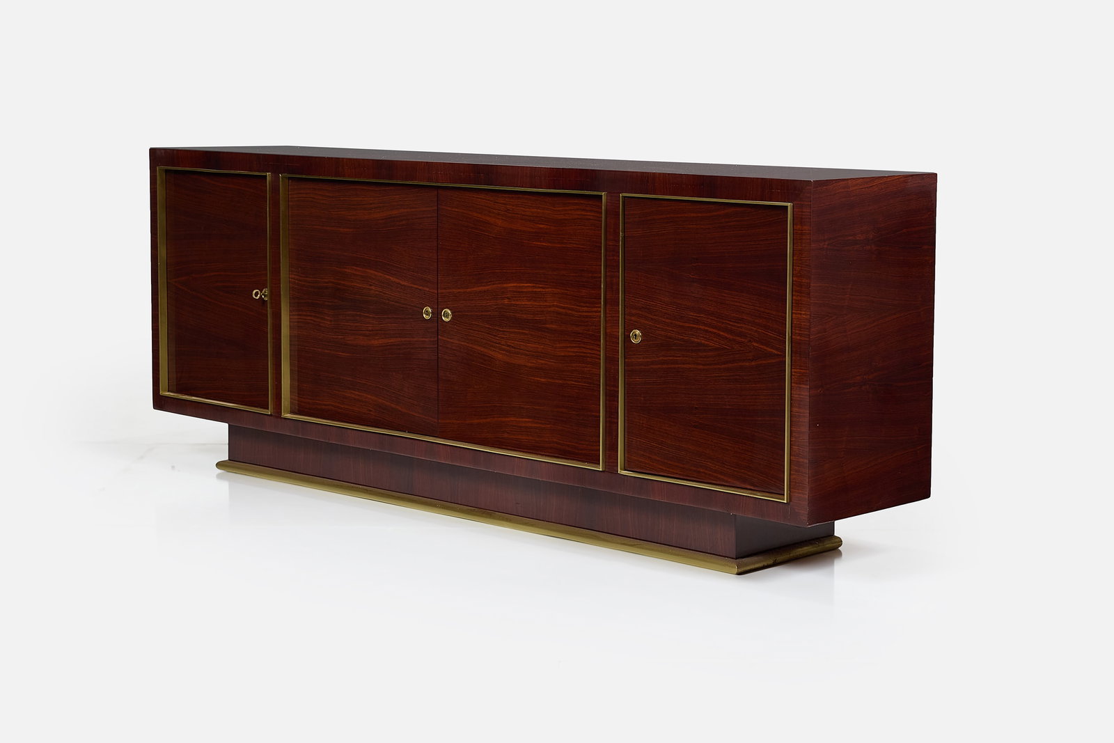 Jean Royere / Maison Gouffe, Cabinet: JEAN ROYERE / MAISON GOUFFE Cabinet, 1930s Rosewood-veneered wood, oak, bronze. Produced by Maison Gouffe, France. 34 3/4" x 90.75" x 17.75" D Provenance: Galer