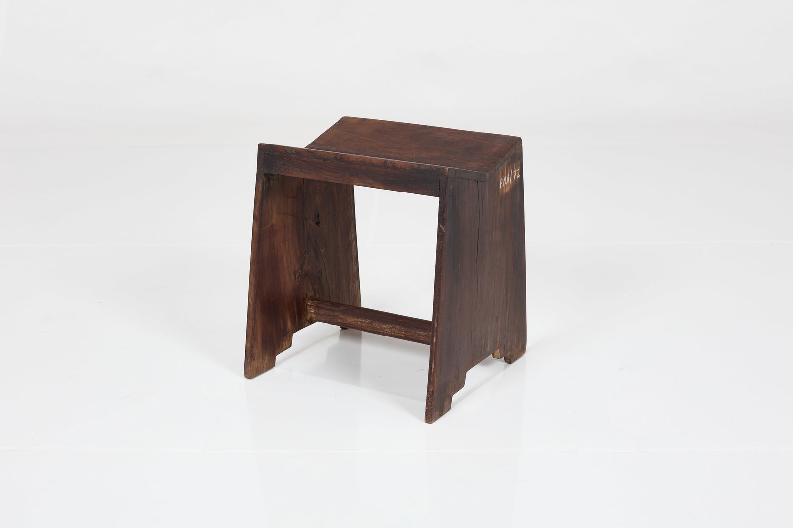 Pierre Jeanneret, Sewing Stool: PIERRE JEANNERET Rare sewing stool, from Chandigarh, ca. 1960 Stained teak. Produced in France / India for Punjab University, Chandigarh, India. 18" H x 16" W x 12" D