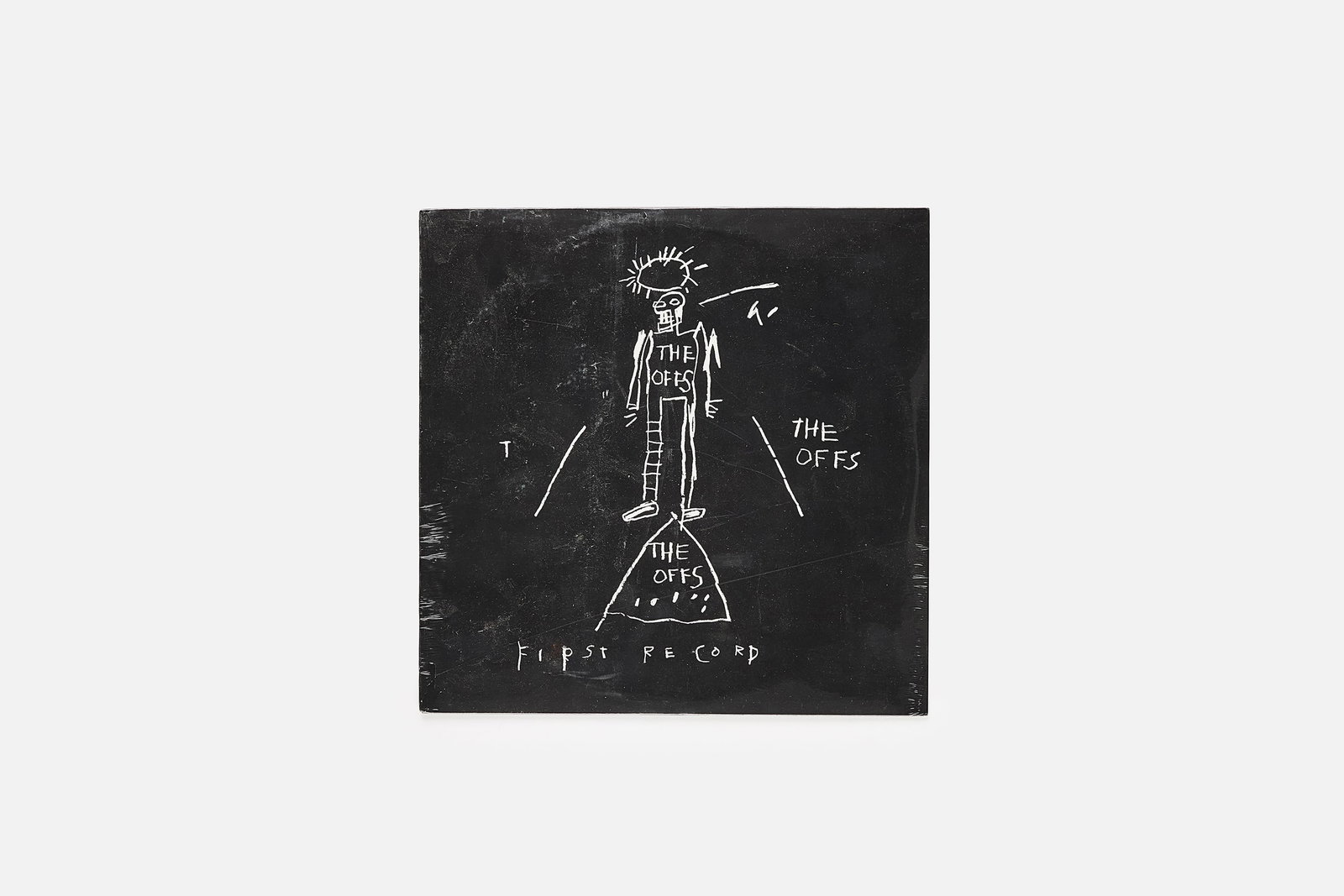 After Jean-Michel Basquiat, 'The Offs: First Record' LP: AFTER JEAN-MICHEL BASQUIAT 'The Offs: First Record' LP, 1984 Offset print on thick paper, vinyl. Published by CD Presents Ltd., USA. Includes LP. 12.5" H x 12.5" W 