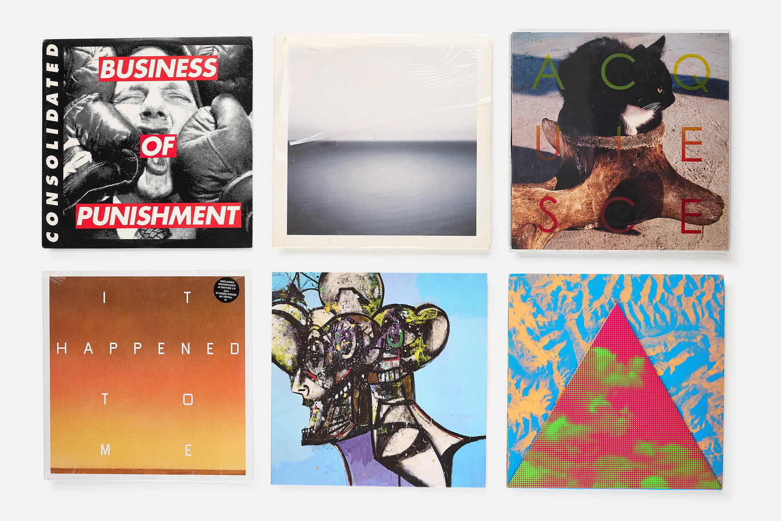Kruger, Sugimoto, Peake, Ruscha, Condo, Auerbach, LPs (6): VARIOUS ARTISTS Six artist-designed LP covers, 1994-2021 Barbara Kruger, 'Consolidated: Business of Punishment' Vinyl LP, 1994 Tauba Auerbach, 'The Alps: Easy Action' LP, 2011 Eddie Peake, 'Gwilym