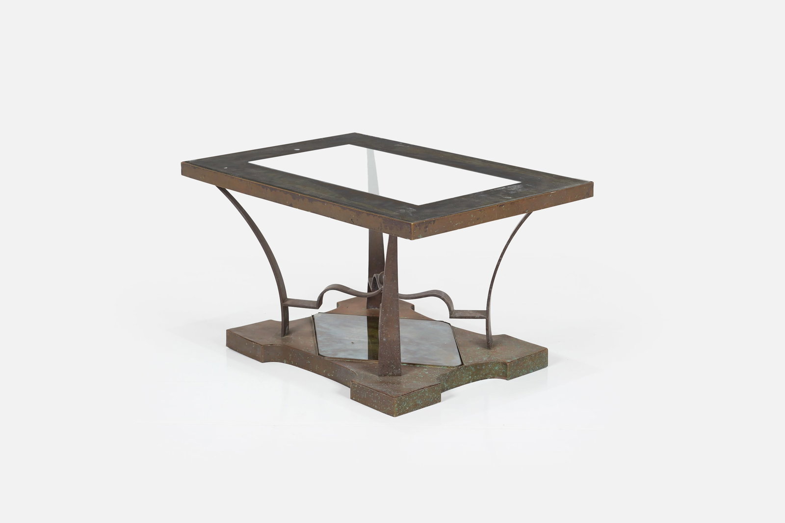Arturo Pani, 'Crown' Side Table: ARTURO PANI 'Crown' side table, 1960s Gilt steel, partially-gilt glass. Made in Mexico. 16" H x 29.75" W x 20" D 