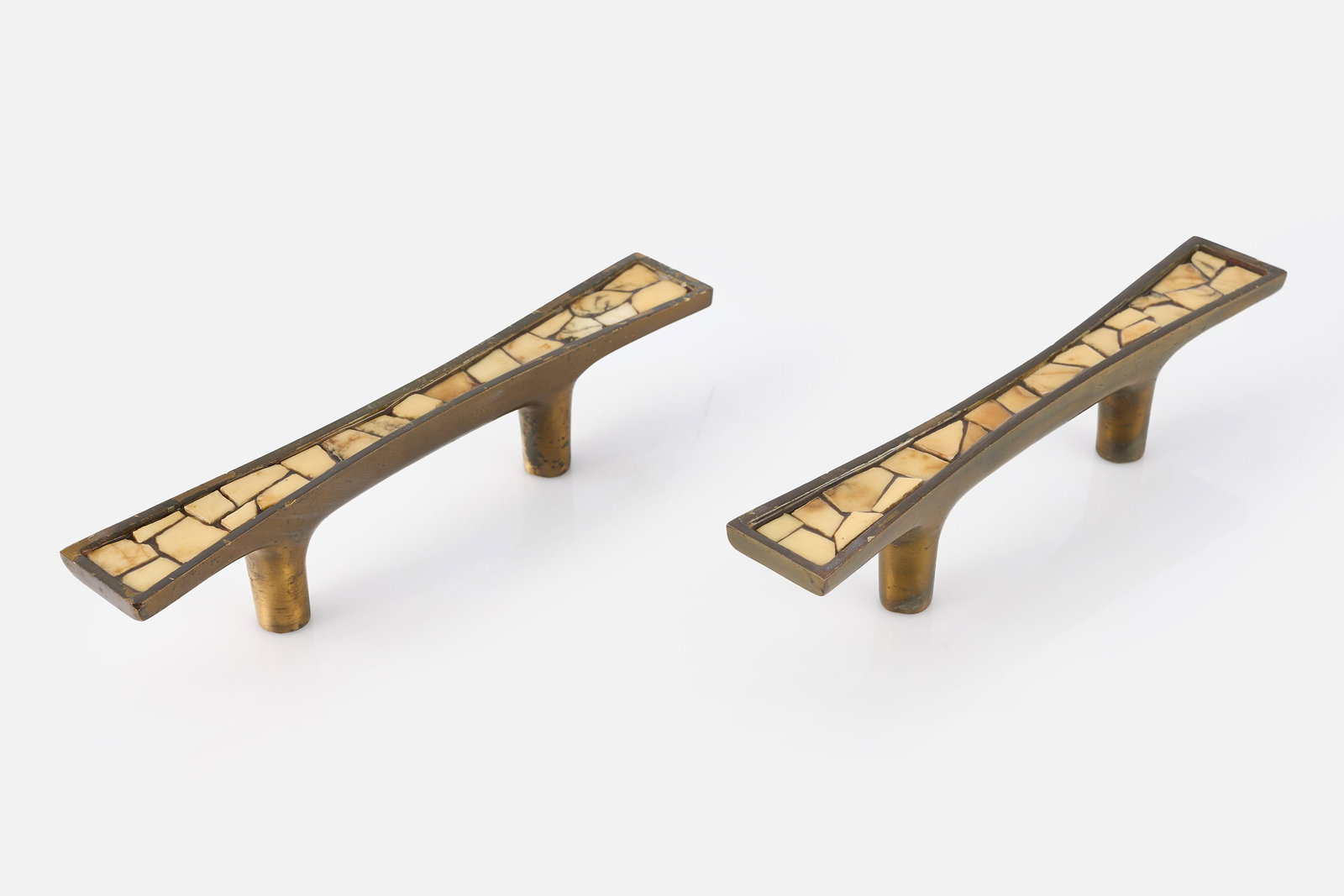 Modern, Inlaid Door Handles (2): MODERN Pair of door handles, 1960s Bronze, stone. Each: 11" H x 1.75" W x 2.5" D 