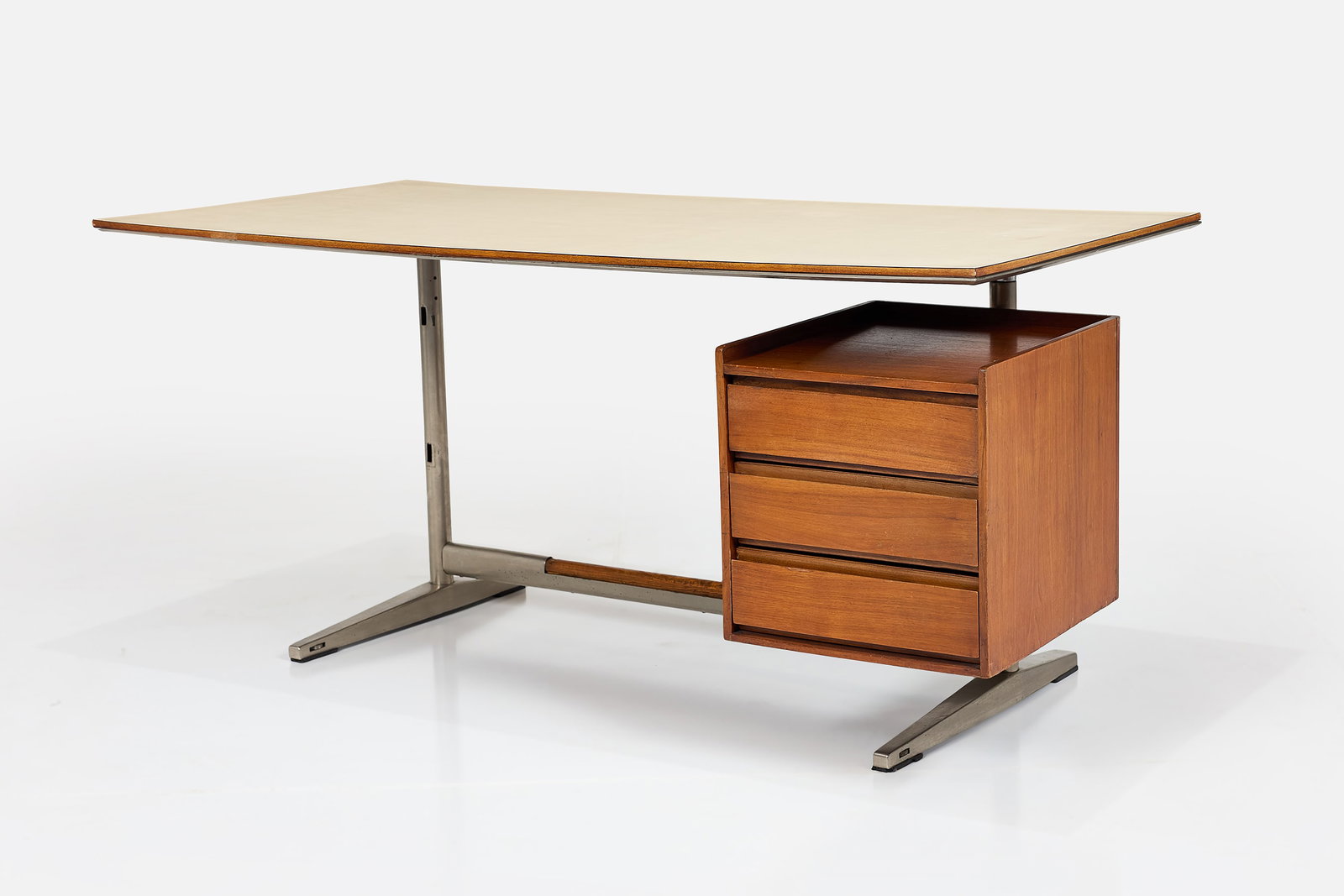 Gio Ponti, Desk: GIO PONTI Desk, designed for the Pirelli offices, Milan, 1955 Ash, laminate, metal. Manufactured by Rima, Italy. Manufacturer's mark impressed to the foot. 30" H x 63" W x 3