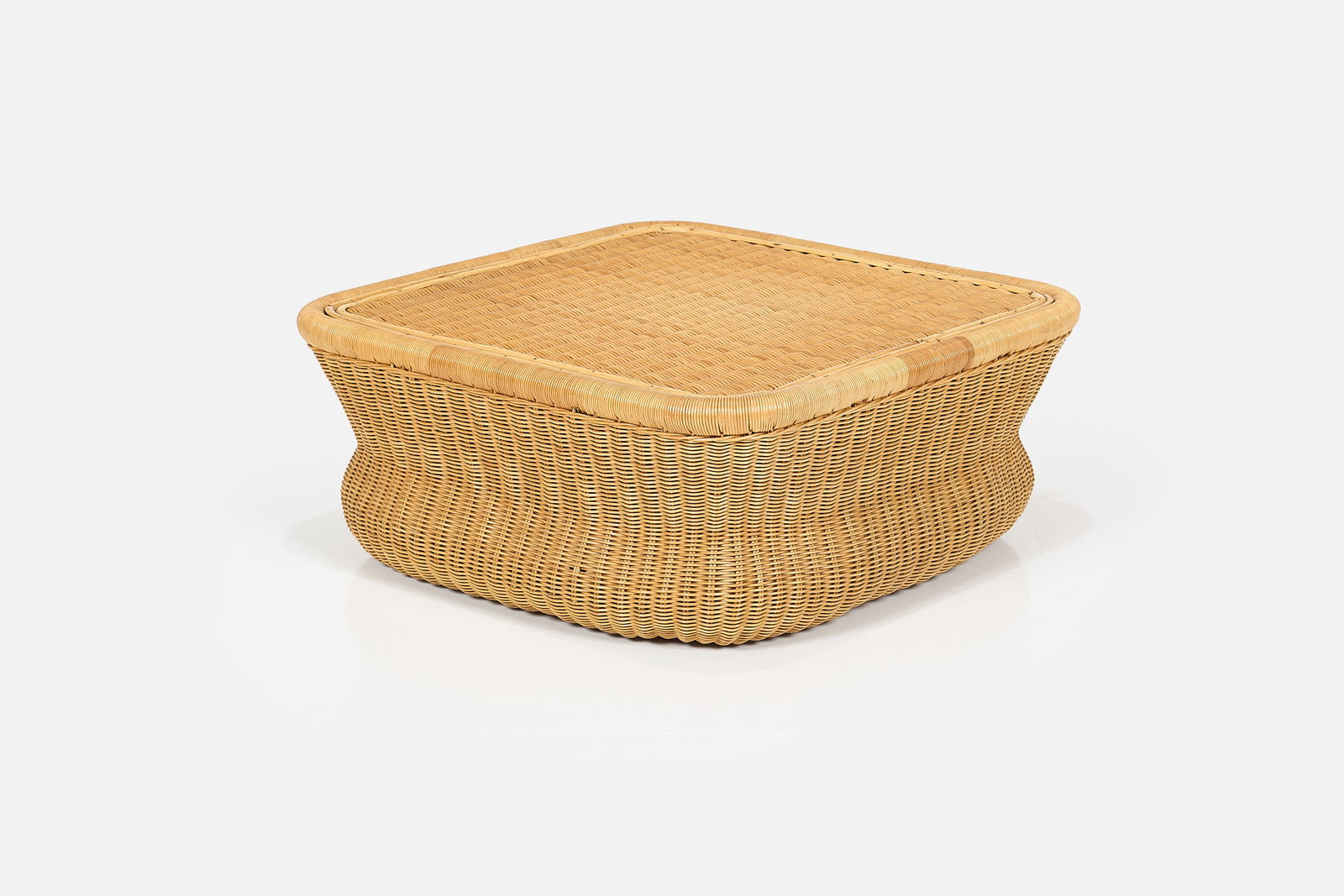Italian, Coffee Table: ITALIAN Coffee table, 1970s Wicker. 11.5" H x 27.5" W x 27.5" D 