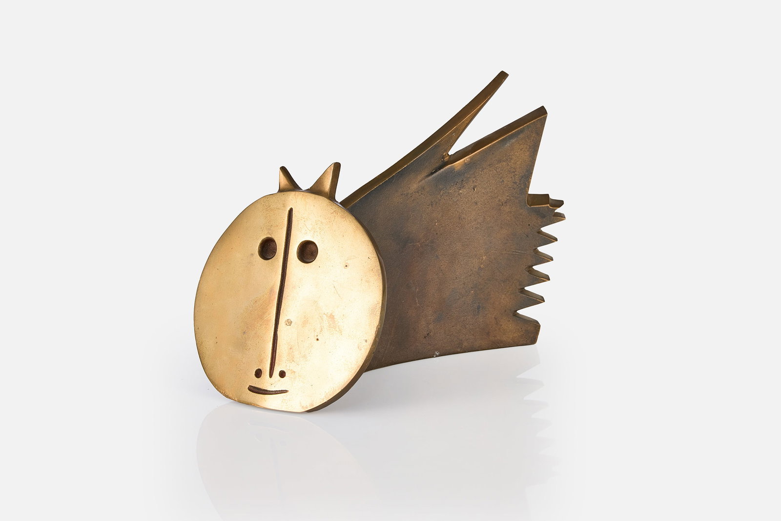 Bruno Gambone, 'Cat' Sculpture: BRUNO GAMBONE 'Cat' sculpture, 1980s Bronze. Produced by Esart, Italy. Impressed facsimile signature to the underside. 6.75" H x 5" W x 9" D 