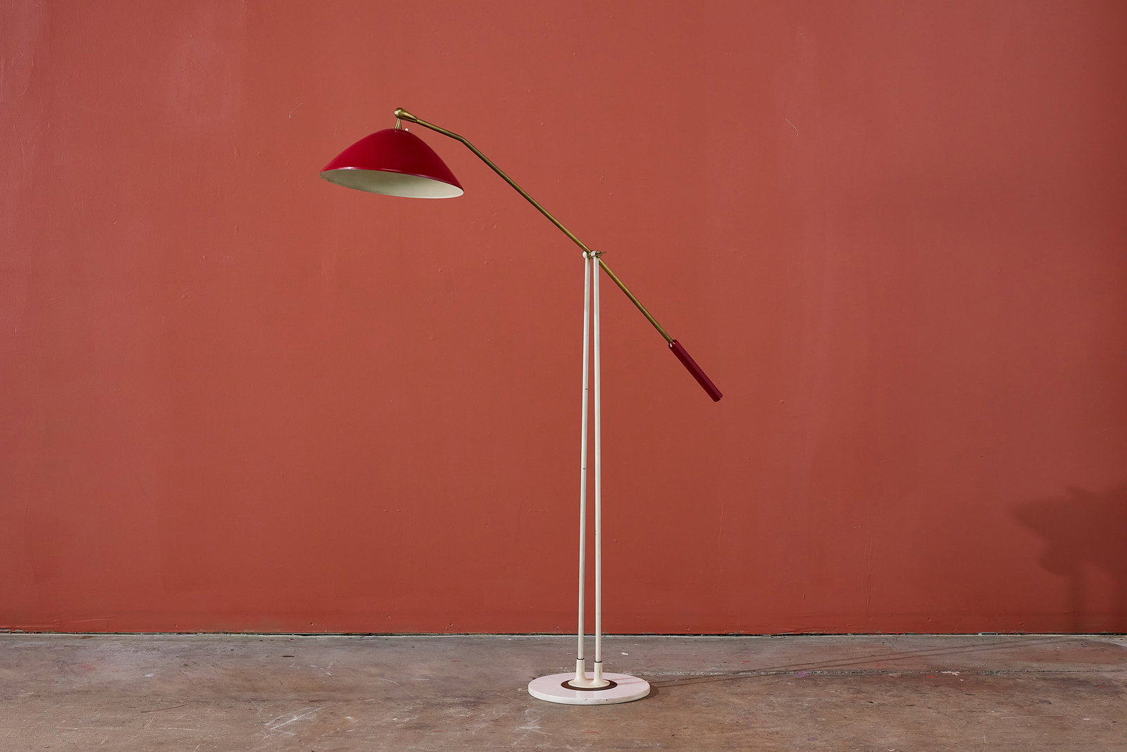 Stilnovo, Articulating Floor Lamp: STILNOVO Articulating floor lamp, 1950s Painted metal, brass, marble. Manufactured by Stilnovo, Italy. 72" H x 13" W x 59" D, fully extended 