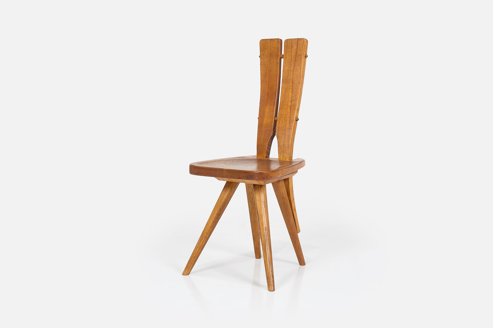 Carlo Mollino Style, 'Casa del Sole' Chair: CARLO MOLLINO STYLE 'Casa del Sole' chair, 1960s Oak, brass. Made in Italy. 37" H x 17" W x 18" D Seat height: 18"