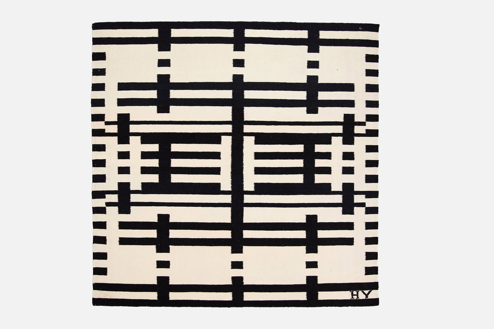 Hjordis Olsson + Yngve Pettersson, Area Rug - 6' 6" x 6' 6": HJORDIS OLSSON + YNGVE PETTERSSON Area rug, 1960s Hand-woven wool. Produced in Sweden. Initialed "HY" in the weave. 78" x 78" 