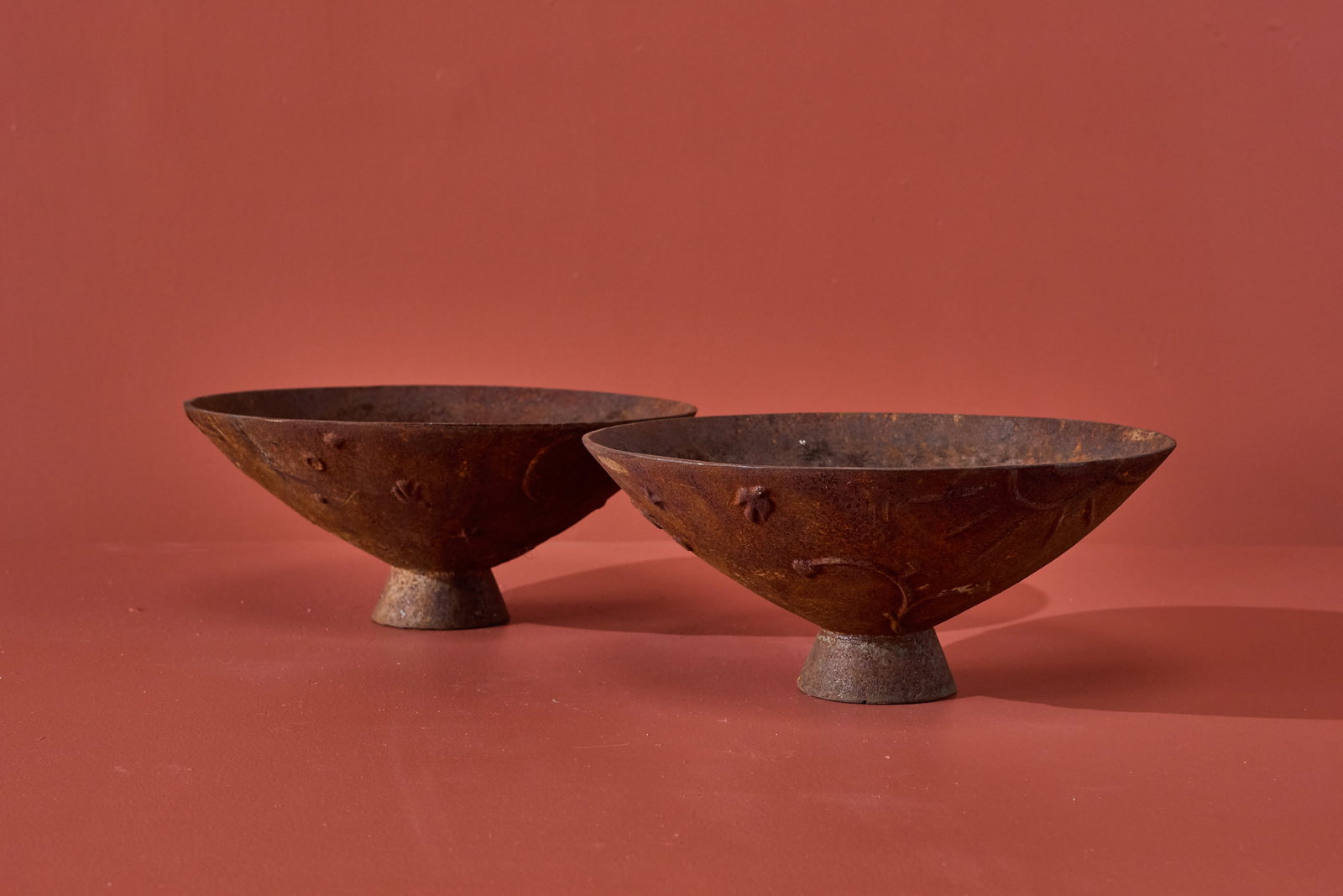 Olof Hult, 'Mikrokosmos' Planters (2): OLOF HULT Pair of 'Mikrokosmos' planters, ca. 1922 Cast iron. Produced by Nafveqvarns Bruk, Sweden. Each: 6.25" H x 15" Diameter These 'Mikrokosmos'