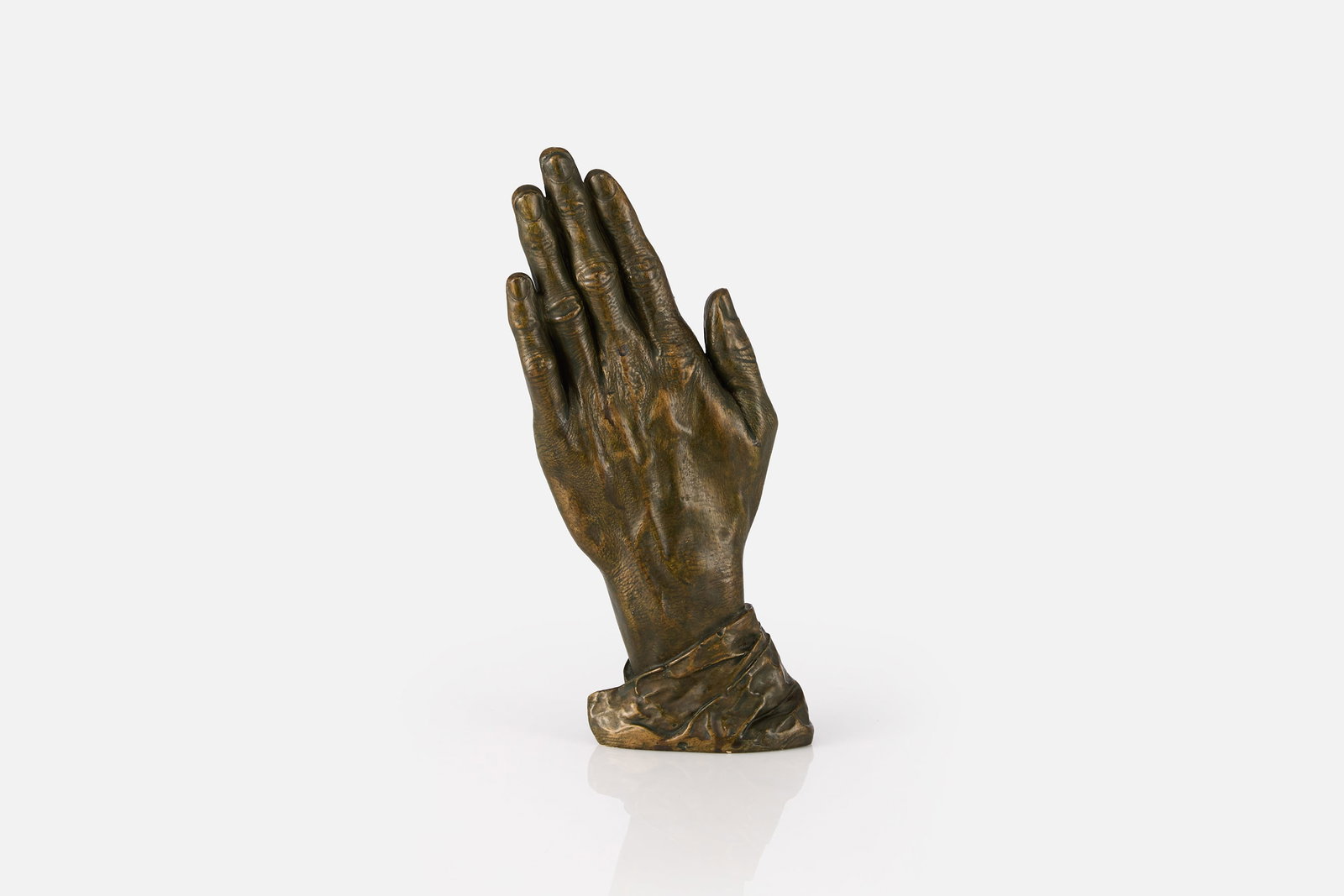 Tim Hawkinson, 'Hand' Sculpture: TIM HAWKINSON 'Hand' sculpture, 1991 Plaster with bronze finish. Underside signed in pencil "2/5 Tim Hawkinson 1991". 11" H x 5" W x 2.25" D 