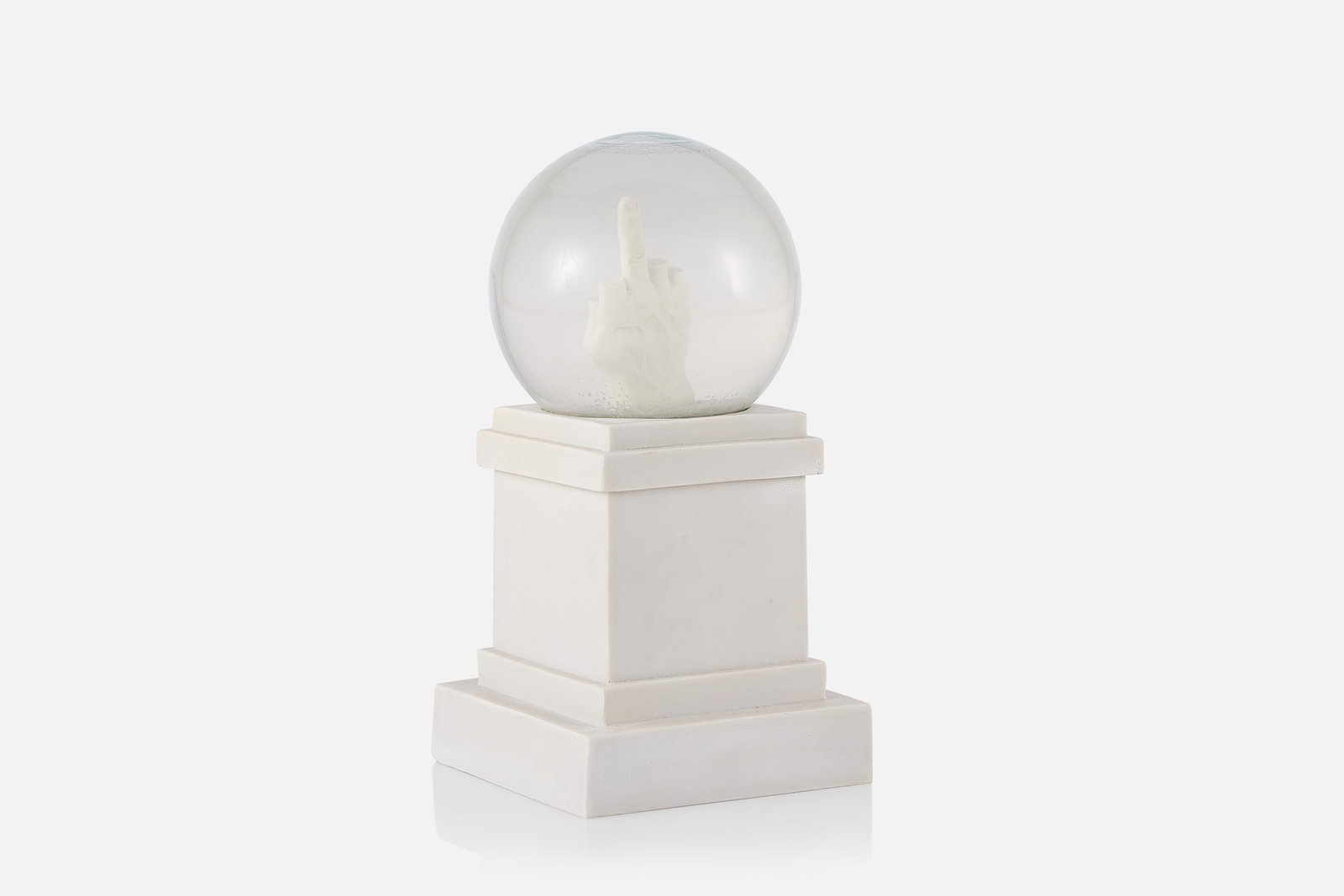 Maurizio Cattelan, 'L.O.V.E' Snowglobe: MAURIZIO CATTELAN 'L.O.V.E' snowglobe, 2015 Resin, glass, concrete, water. Produced by Seletti, Italy. Underside printed "1:47 scale reproduction of L.O.V.E by Maurizio Cattelan
