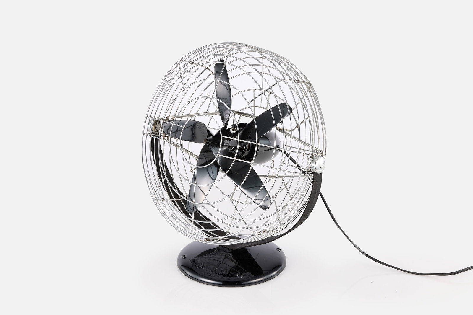 Max Weber, Roto-Beam Table Fan: MAX WEBER Table fan, 1940s Steel, chromed steel, cast aluminum, bakelite. Produced by Roto-Beam Corp., Chicago, IL. 23" H x 20" W x 11" D Considered one of the earliest
