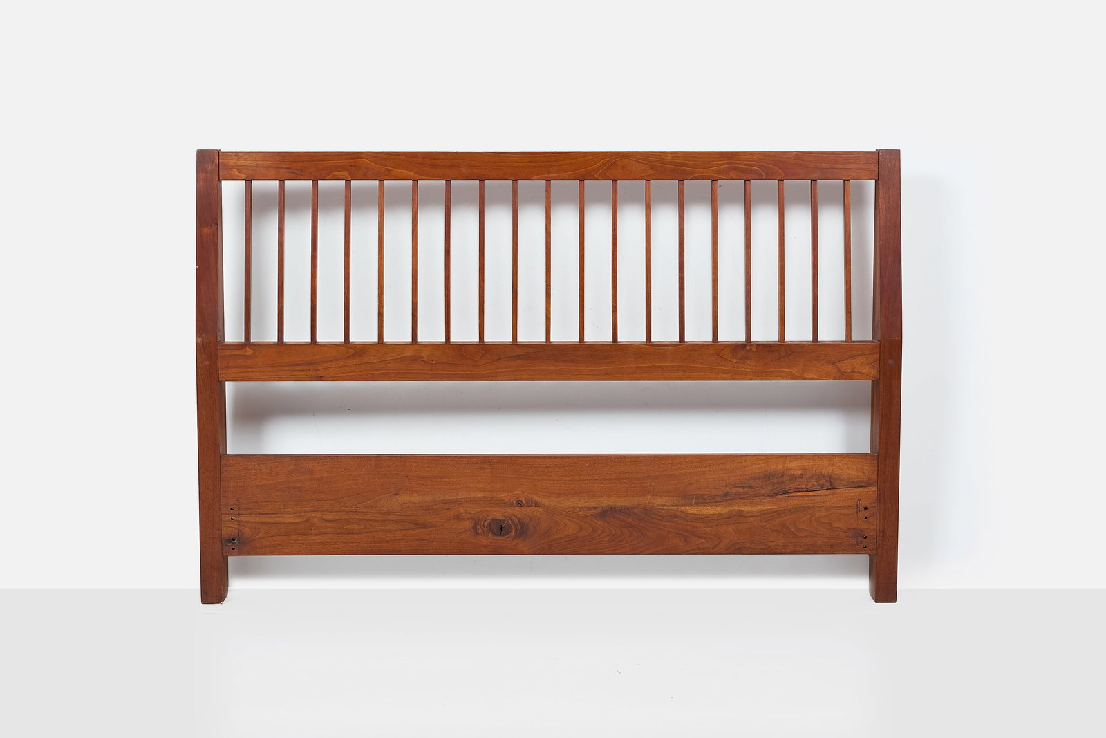 George Nakashima, Twin Spindle Headboard: GEORGE NAKASHIMA Twin spindle headboard American black walnut, hickory. Produced by Nakashima Studios, USA. Signed with client's name in faint marker. 36.5" H x 56" W x