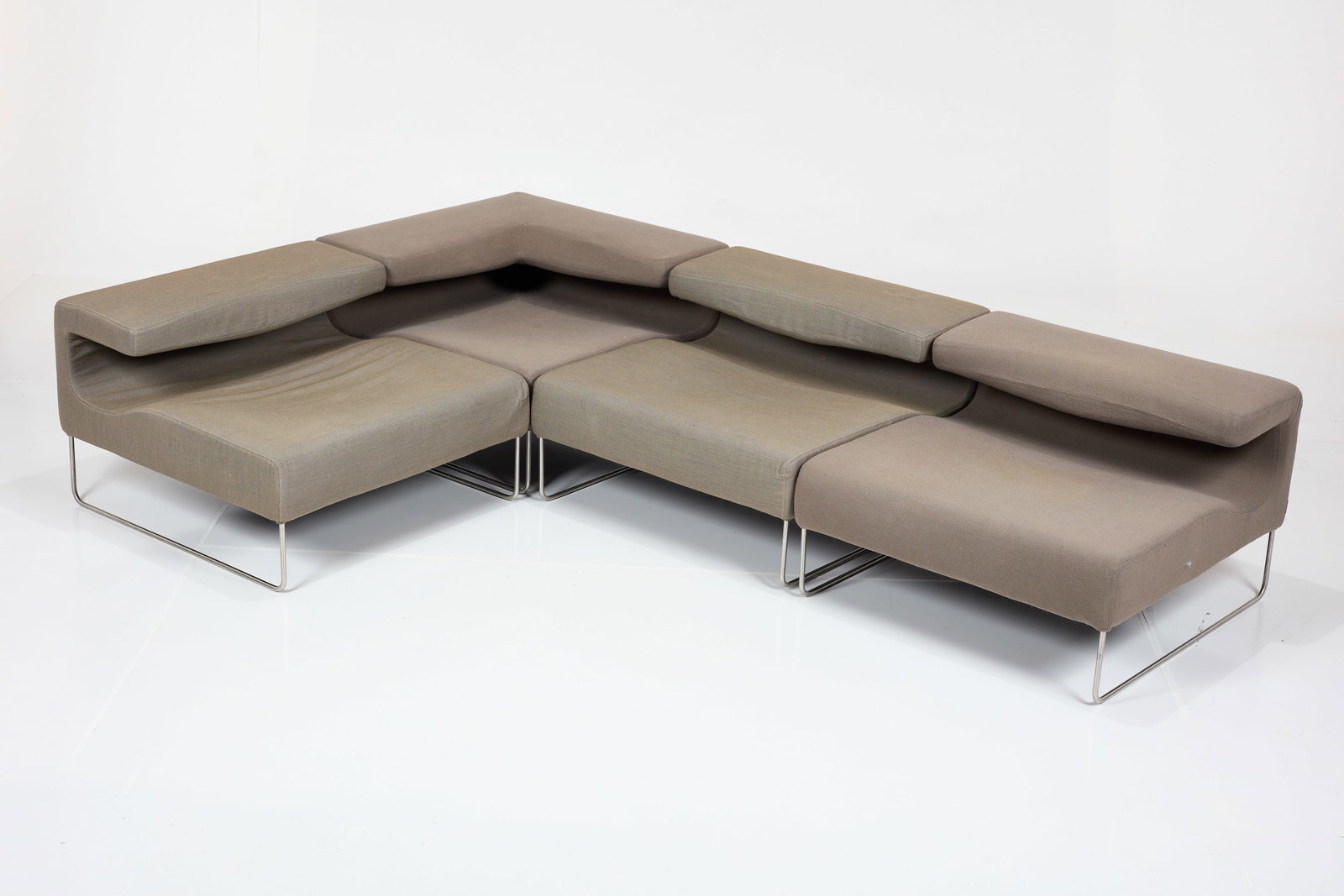 Patricia Urquiola, 'Lowseat' Sectional Sofa (4): PATRICIA URQUIOLA Four-part 'Lowseat' sectional sofa, ca. 2000 Fabric, foam, tubular stainless steel. Manufactured by Moroso, Italy. Various manufacturer's seam tags. Overall,