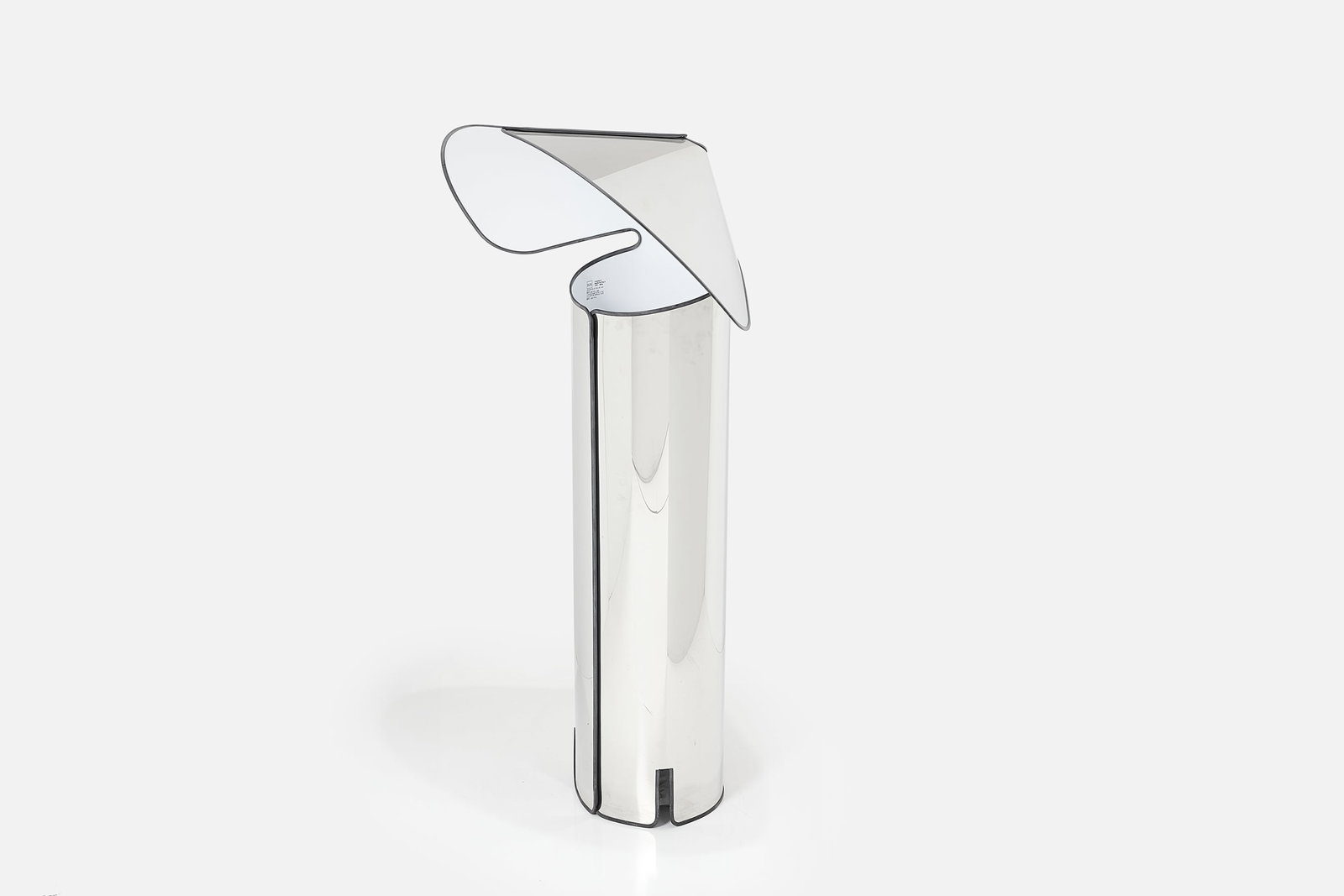 Mario Bellini, 'Chiara' Floor Lamp: MARIO BELLINI 'Chiara' floor lamp, 1969 / ca. 2000 Stainless steel, painted stainless steel, rubber. Manufactured by Flos, Italy. 56" H x 29" W x 20" D 