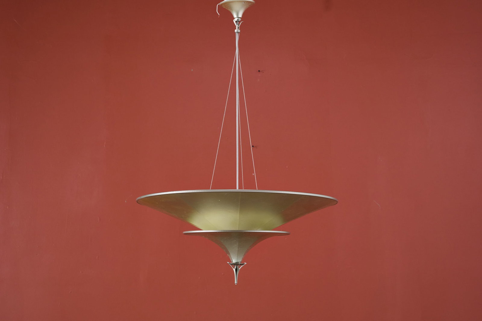 Fortuny, 'Icaro' Chandelier: FORTUNY 'Icaro' chandelier, model no. 086CAR, 2020s Fiberglass, gold leaf, glass. Produced by Fortuny, Italy. Interior with producer's label. 48" H x 33" Diameter
