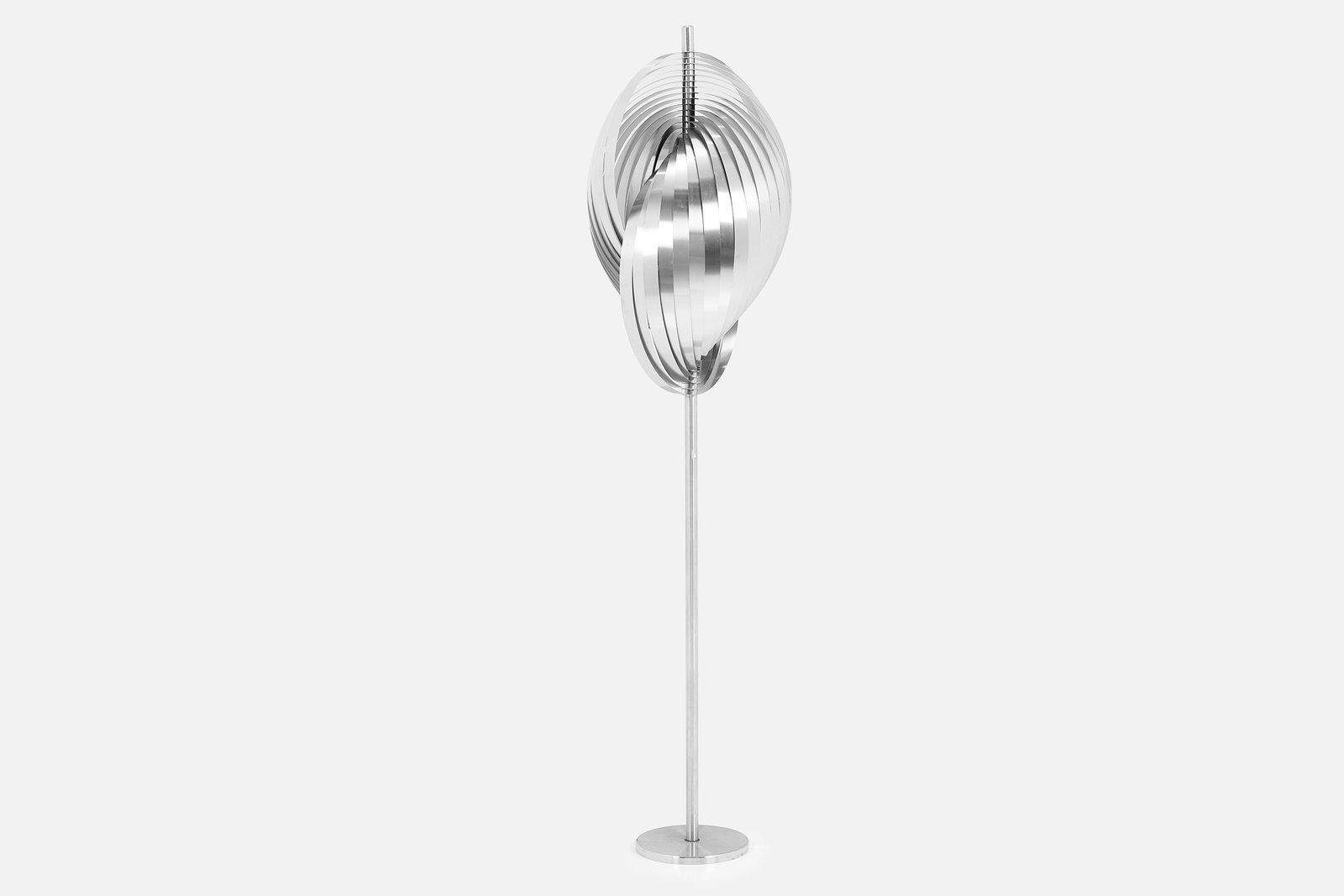 Henri Mathieu, 'Spiral' Floor Lamp: HENRI MATHIEU 'Spiral' floor lamp, 1970s Aluminum. Made in France. 64" H x 14.5" Diameter 