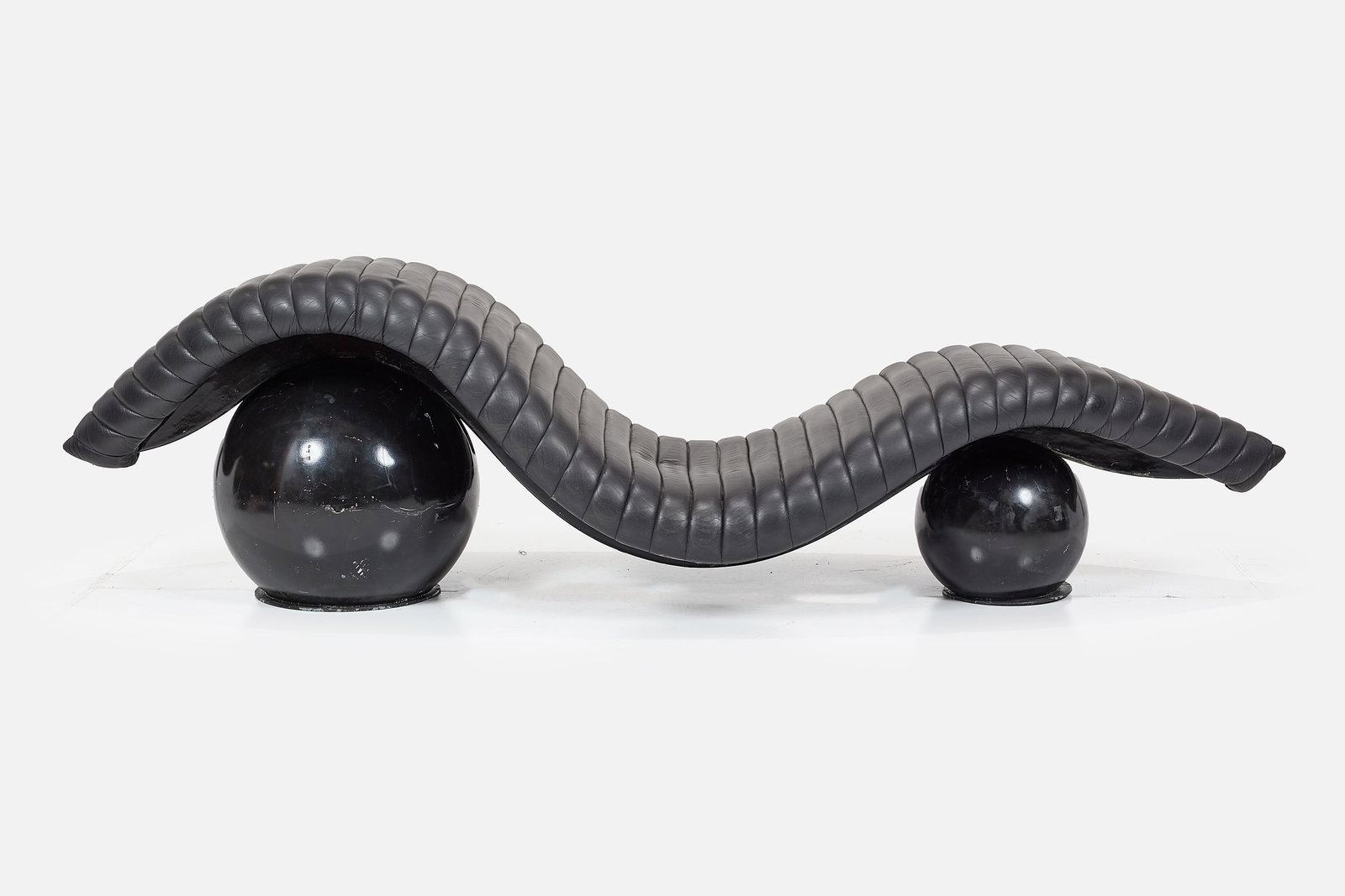 Italian, Chaise Lounge: ITALIAN Chaise lounge, 1980s Leather, lacquered fiberglass, lacquered wood. 27" H x 31" W x 98" D 