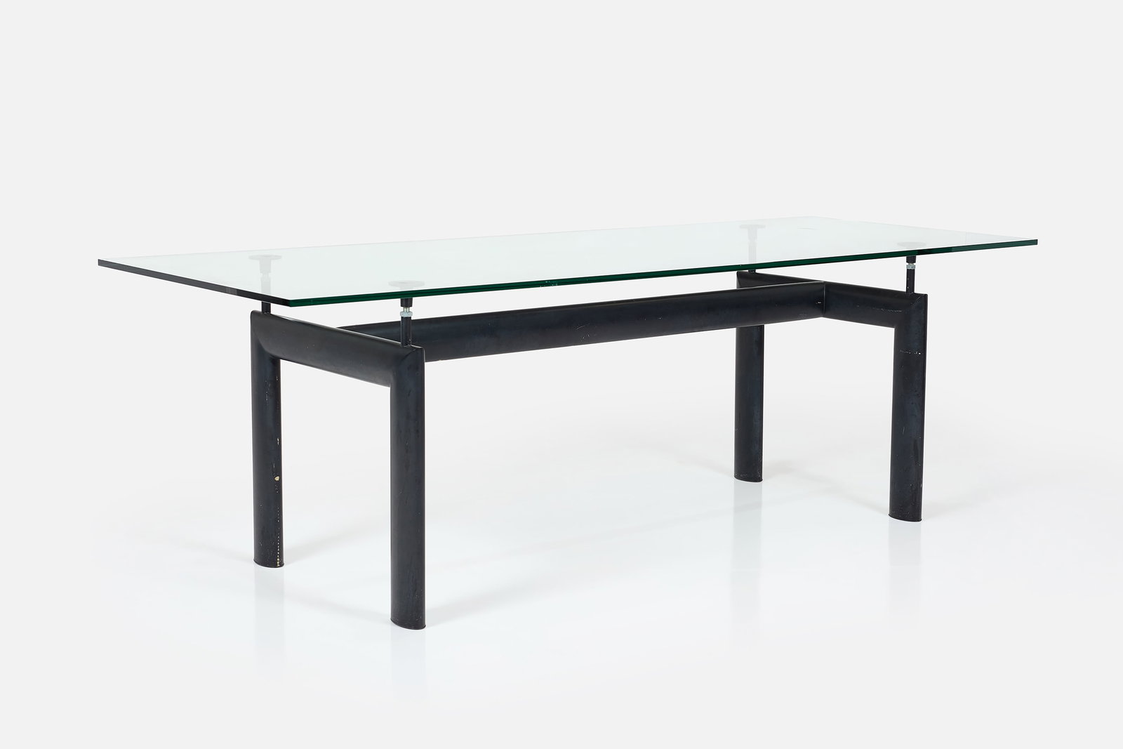 Perriand, Pierre Jeanneret + Le Corbusier, 'LC6' Dining Table: CHARLOTTE PERRIAND, PIERRE JEANNERET + LE CORBUSIER Dining table, model no. LC6, 1929 / ca. 2000 Enameled steel, glass, rubber. Manufactured by Cassina, Italy. Manufacturer's marks to the table