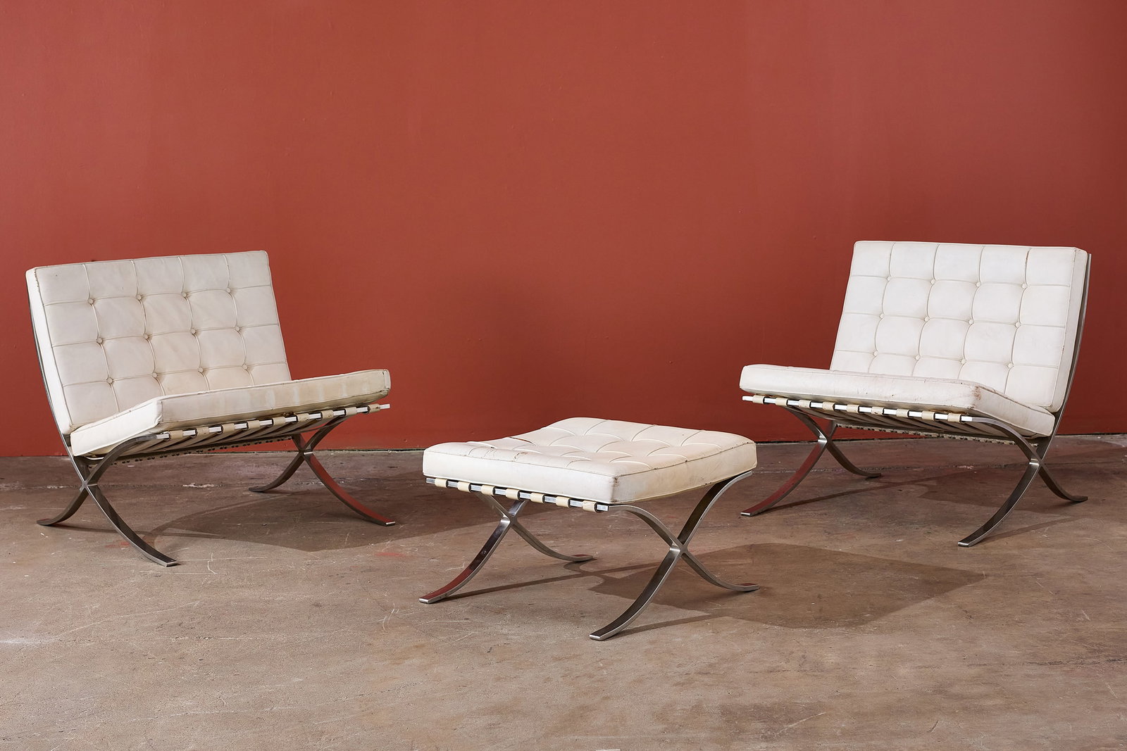 Ludwig Mies van der Rohe, 'Barcelona' Chairs + Ottoman (3) (1 of 12)