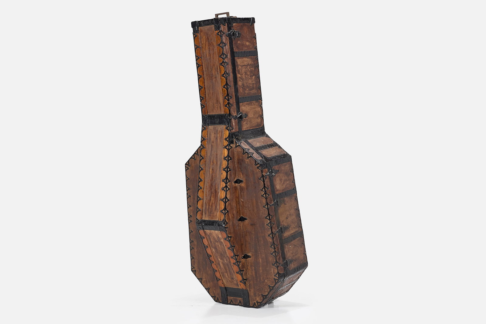 Italian, Antique Double Bass Case: ITALIAN Antique double bass case Painted canvas, wood, lacquered iron. 79" H x 32" W x 22.5" D