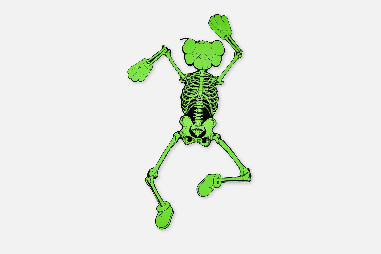 KAWS, 'Skeleton Companion (Green)': KAWS (BRIAN DONNELLY) 'Skeleton Companion (Green)', 2021 Screenprint in colors on board with metal rivets. Produced by Original Fake, Japan. 39.5" H x 15.5" W 