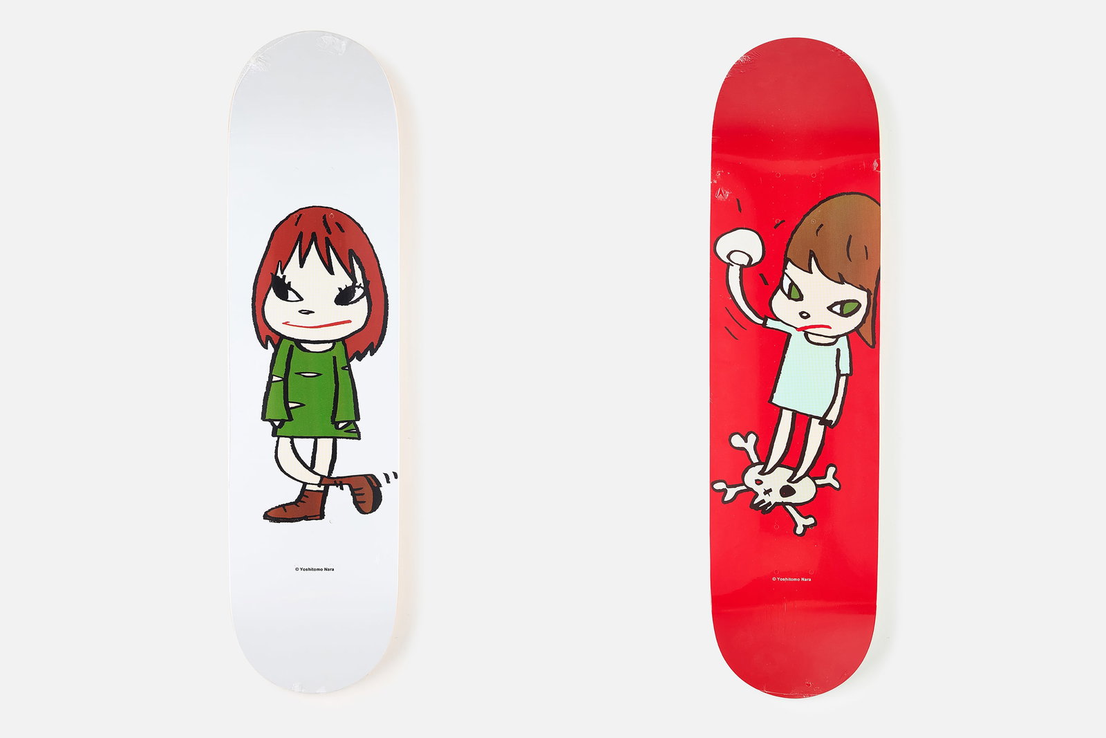 Yoshitomo Nara X MoMA,Â 'Welcome Girl' + 'Solid Fist' Skate Decks (2): YOSHITOMO NARA X MOMA 'Welcome Girl' and 'Solid Fist' skate decks, 2017 Offset lithographs in colors on skate decks. Published by Museum of Modern Art, New York and made in