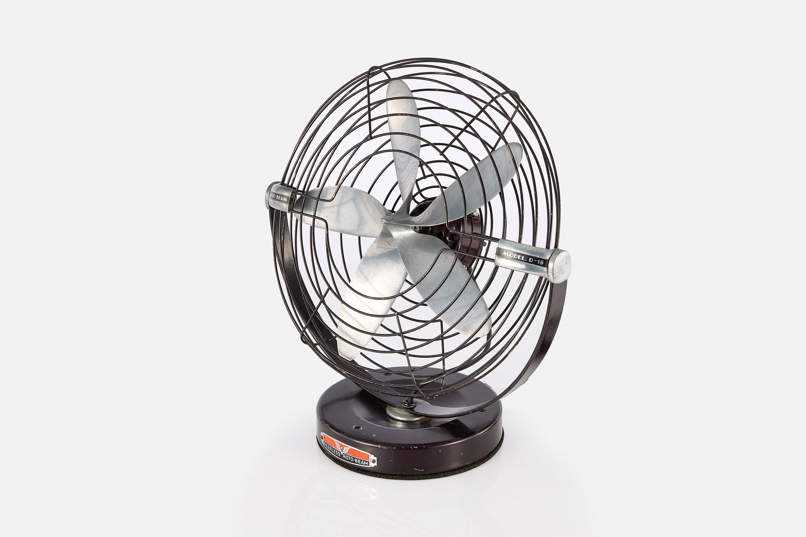 Max Weber, Roto-Beam Table Fan: MAX WEBER Roto-Beam table fan, model no. D-16, 1930s Steel, cast aluminum. Produced by Roto-Beam, USA. 22" H x 19" W 