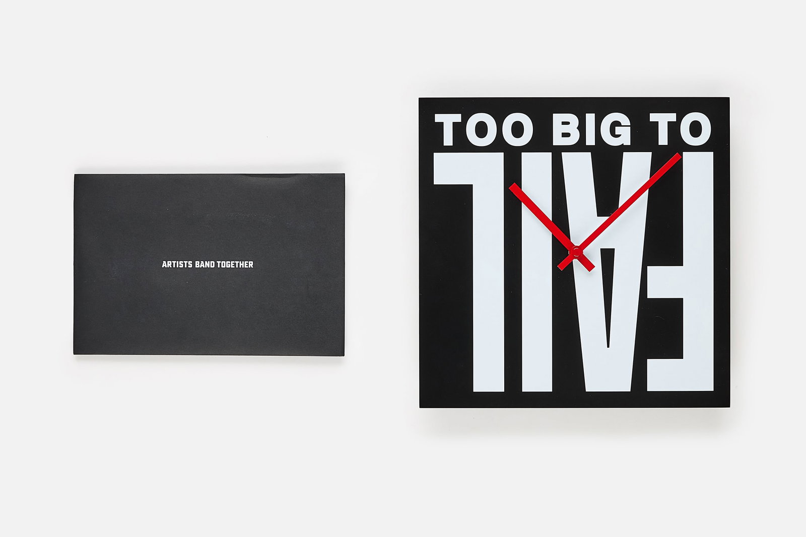 Barbara Kruger, 'Too Big To Fail' Wall Clock + Flag (2): BARBARA KRUGER 'Untitled (Too Big To Fail)' wall clock and 'Untitled (Flag)' Clock: Printed and laminated fiberboard, lacquered metal. Published by the Art Institute of Chicago,