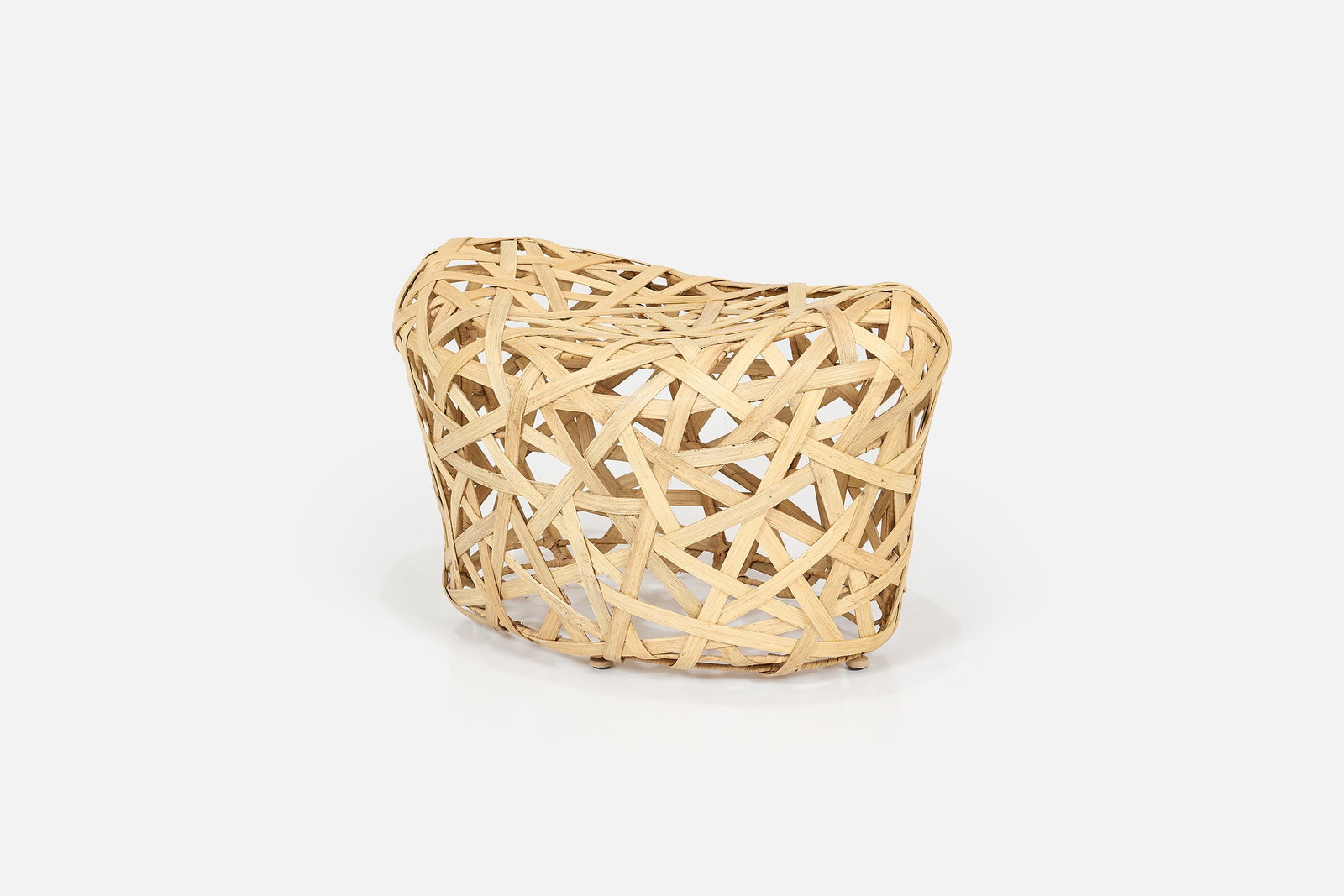 Contemporary, Woven Bench: CONTEMPORARY Woven bench, 21st century Wooden strips, wrapped metal. 19" H x 30" W x 20" D 