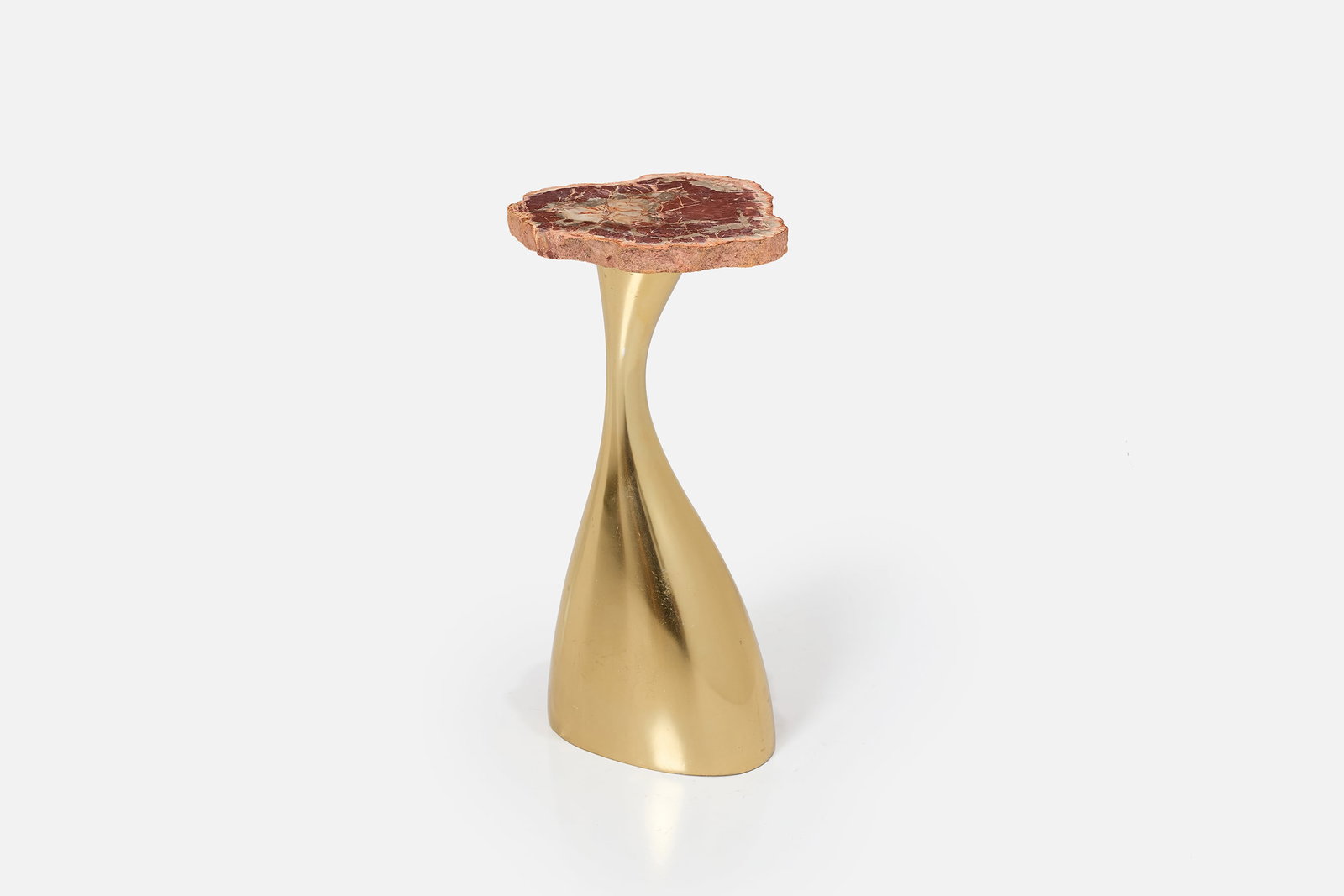 Philippe Hiquily Style, 'Quilles' Side Table: PHILIPPE HIQUILY STYLE 'Quilles' side table Petrified wood, brass. 18.5" H x 8.5" W x 8" D 