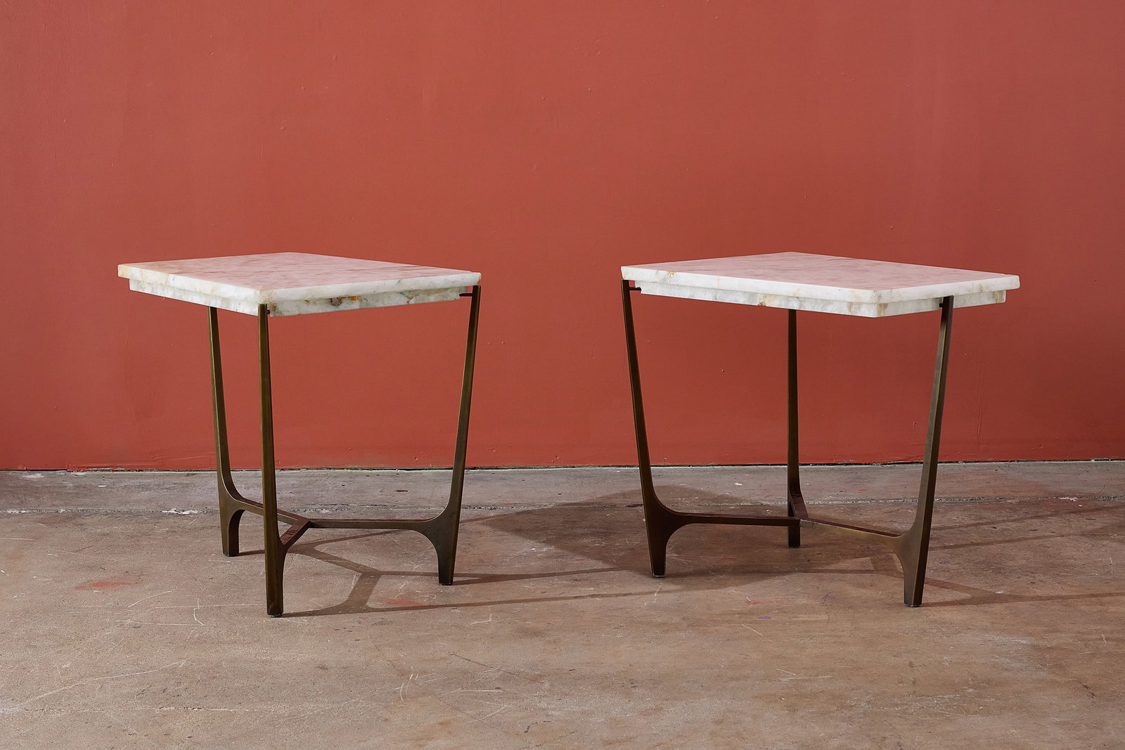 Modern, End Tables (2): MODERN Pair of end tables, 21st century Onyx, patinated bronze. Each: 30" H x 24" W x 30" D 