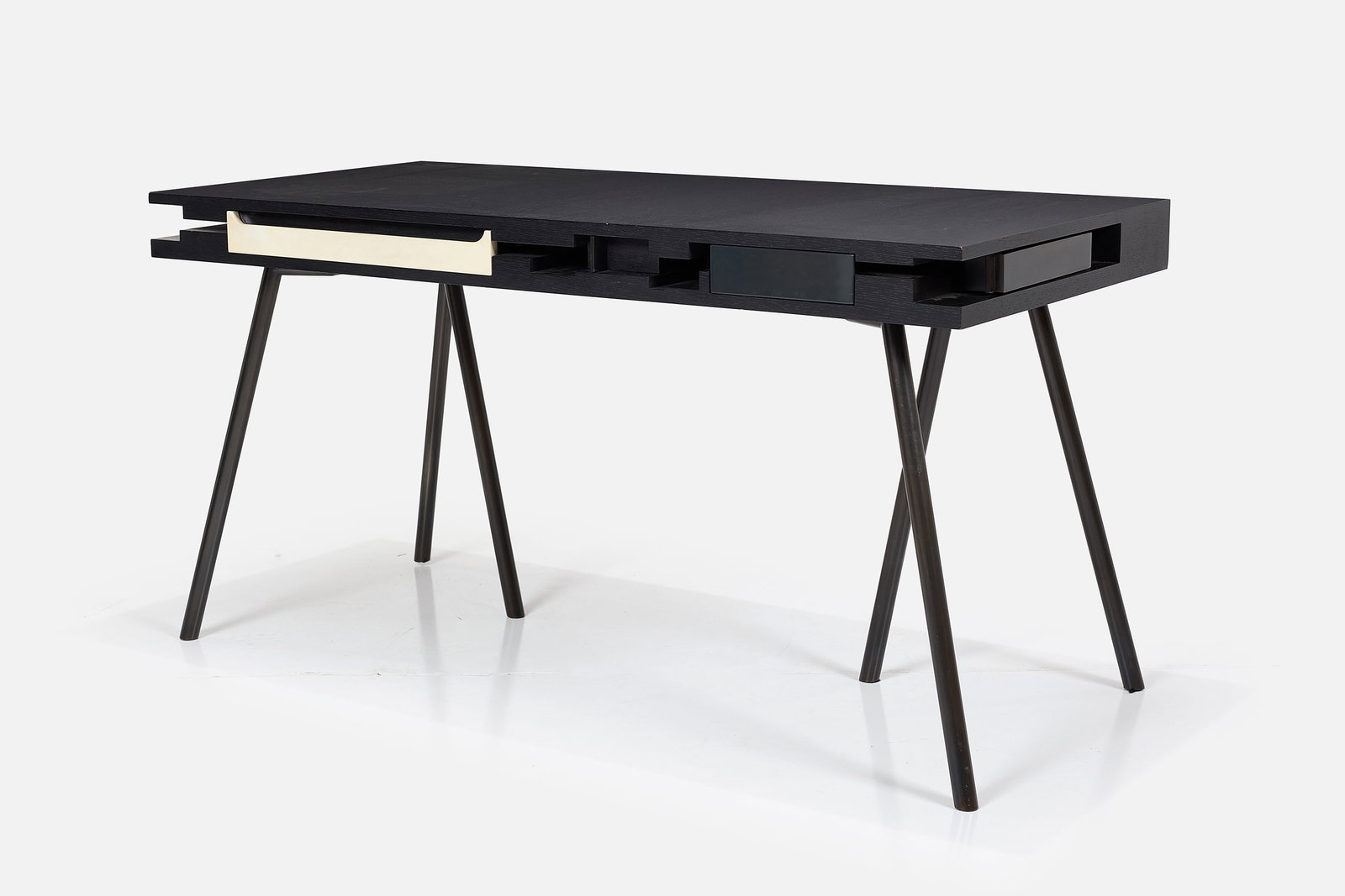 Caste, Desk: CASTE Desk, 2010s Lacquered oak, leather, bronze. 30" H x 58" W x 27" D 