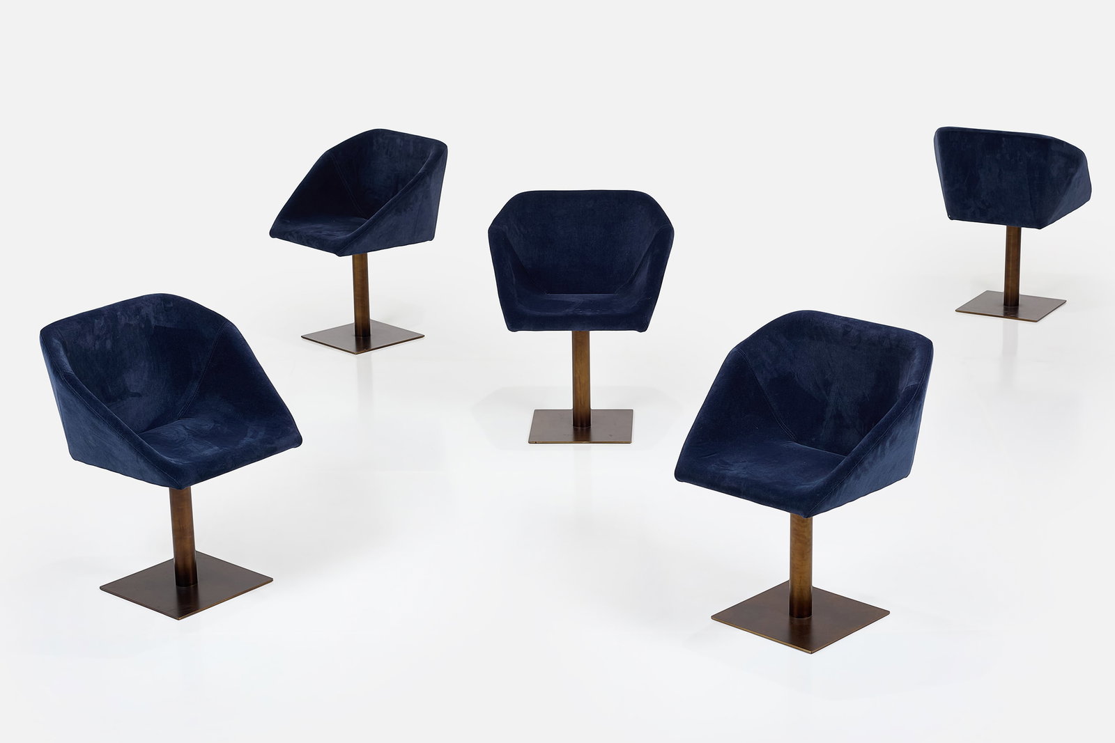 Massimo Castagna, 'Hexagon' Dining Chairs (5): MASSIMO CASTAGNA Set of five 'Hexagon' dining chairs, ca. 2010 Velvet, burnished metal. Manufactured by Henge, Italy. Decking reads "MADE IN ITALY". Each: 30" H x