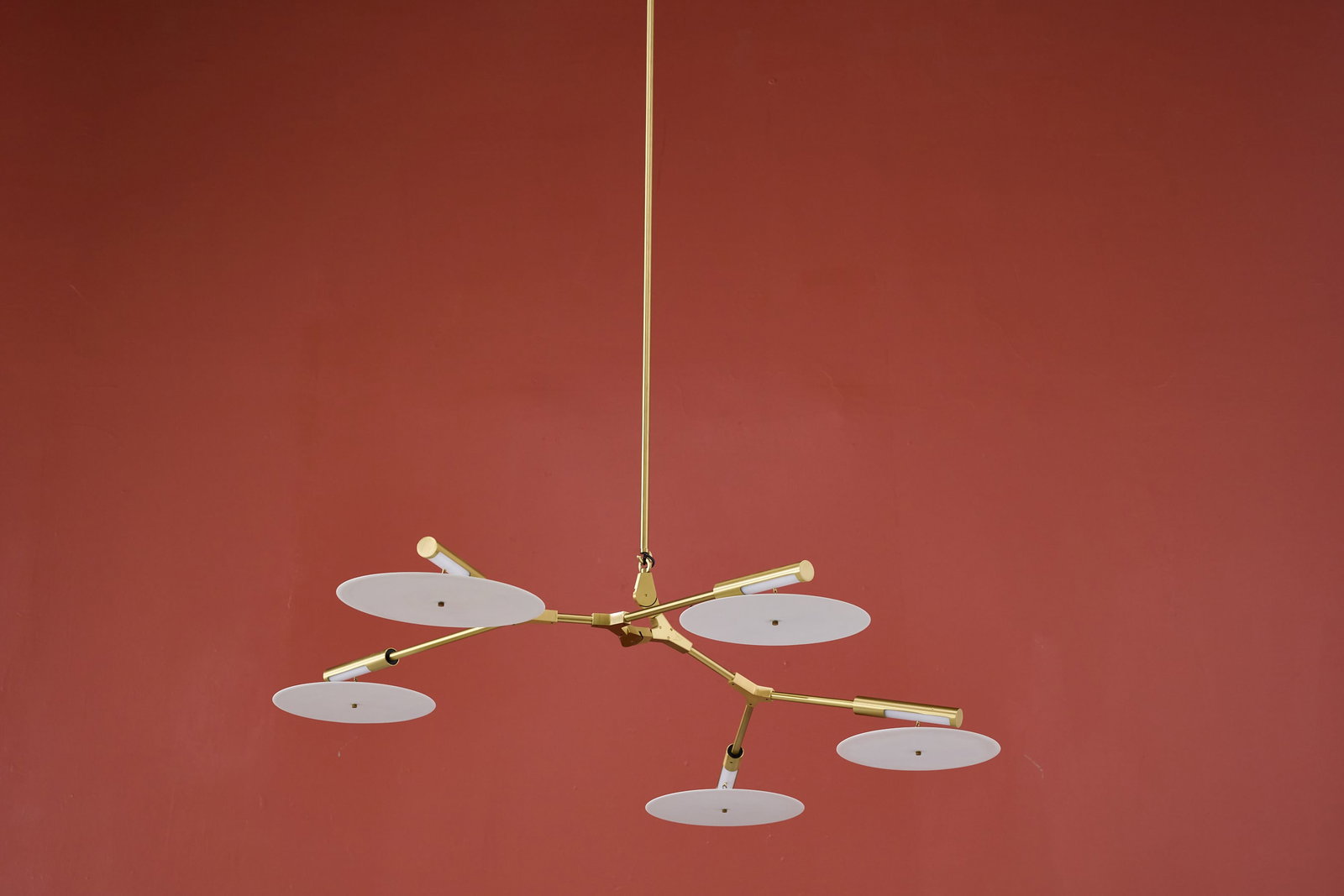 Lindsey Adelman, 'Branching Disc' Chandelier: LINDSEY ADELMAN 'Branching Disc' chandelier, 2000s Brass, opaque glass. Produced by Lindsey Adelman Studio, USA. Joints impressed "LA" and with label in canopy. 54" H x