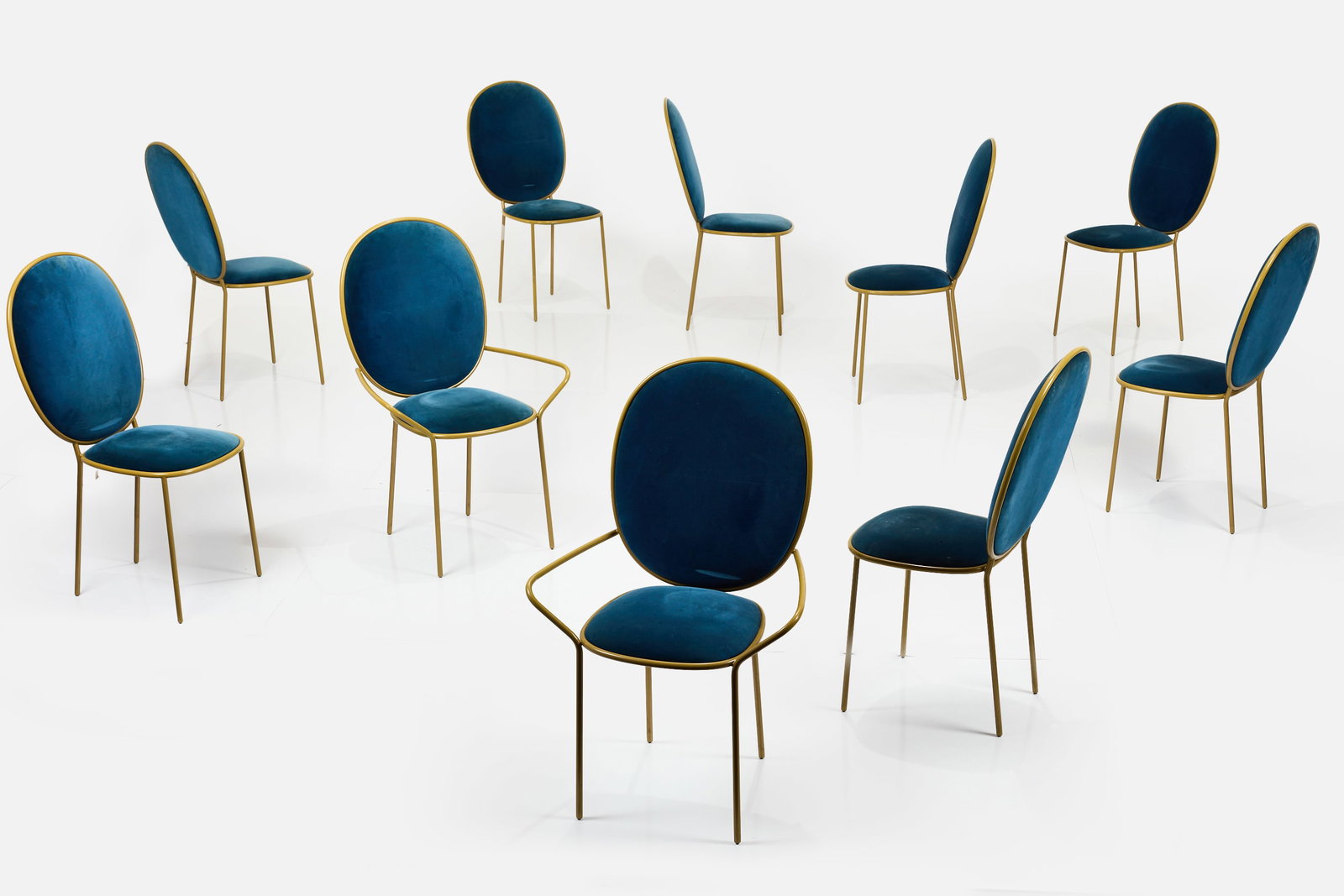 Nika Zupanc, 'Stay' Dining Chairs (10): NIKA ZUPANC Set of ten 'Stay' dining chairs, ca. 2015 Powder-coated steel, velvet. Manufactured by Se Collections, UK. Each chair: 39.25" H x 20" W x 22" D Each