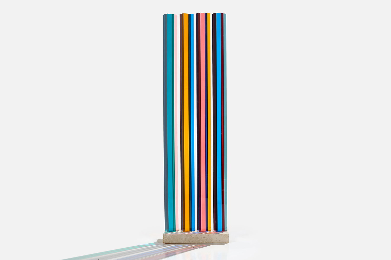 Vasa Velizar Mihich, Four Column Tower (#2814): VASA VELIZAR MIHICH 'Four Column Tower (#2814)', 1986 Laminated acrylic, stone-clad wood. One element incised "#2814 Vasa 1986". 98.5" H x 28" W x 11.5" D 