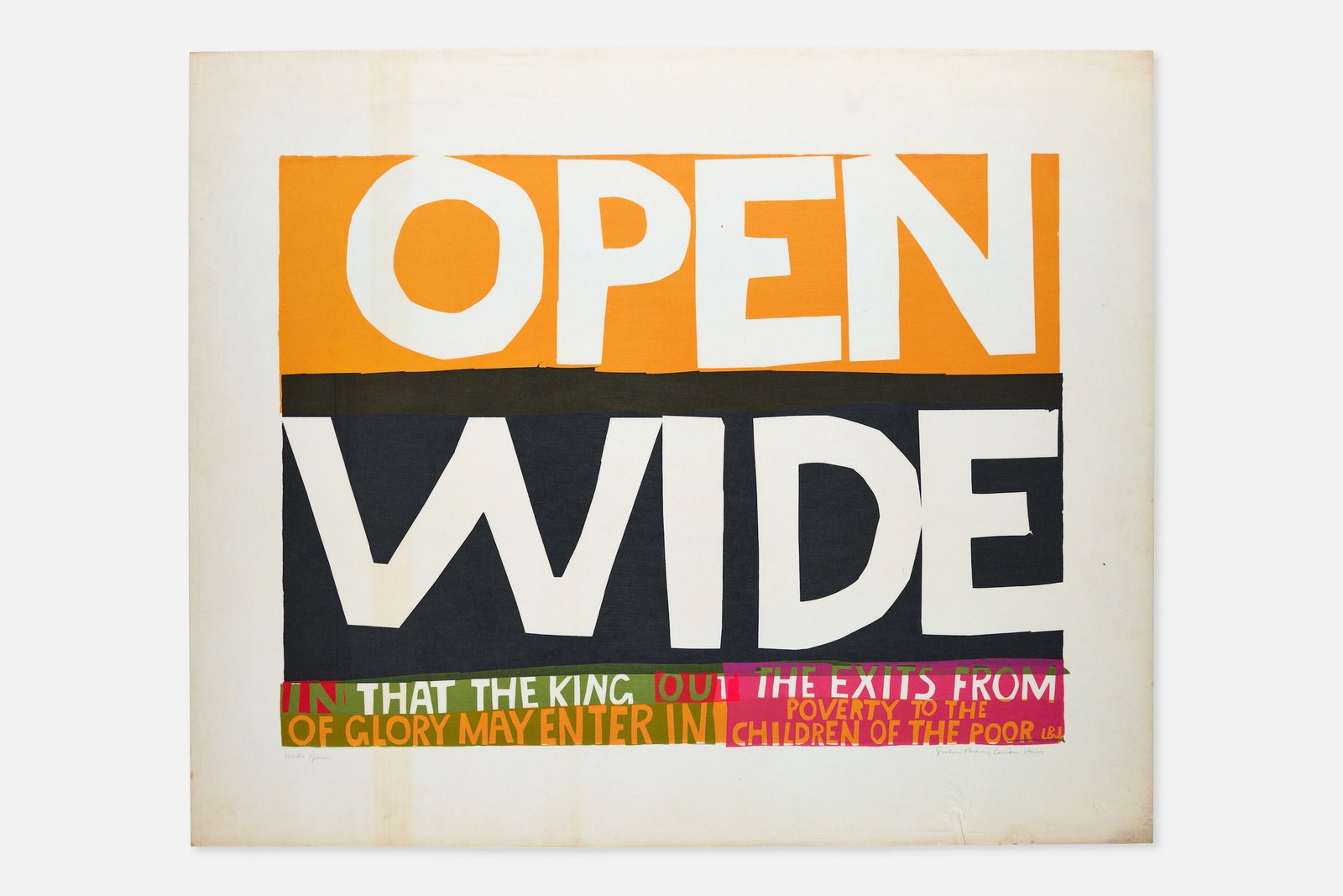 Corita Kent (Sister Mary Corita), 'wide open': CORITA KENT (SISTER MARY CORITA) 'wide open', 1964 Serigraph. Signed lower right "Sister Mary Corita IHM' and titled lower left "wide open". From the edition of 100. 