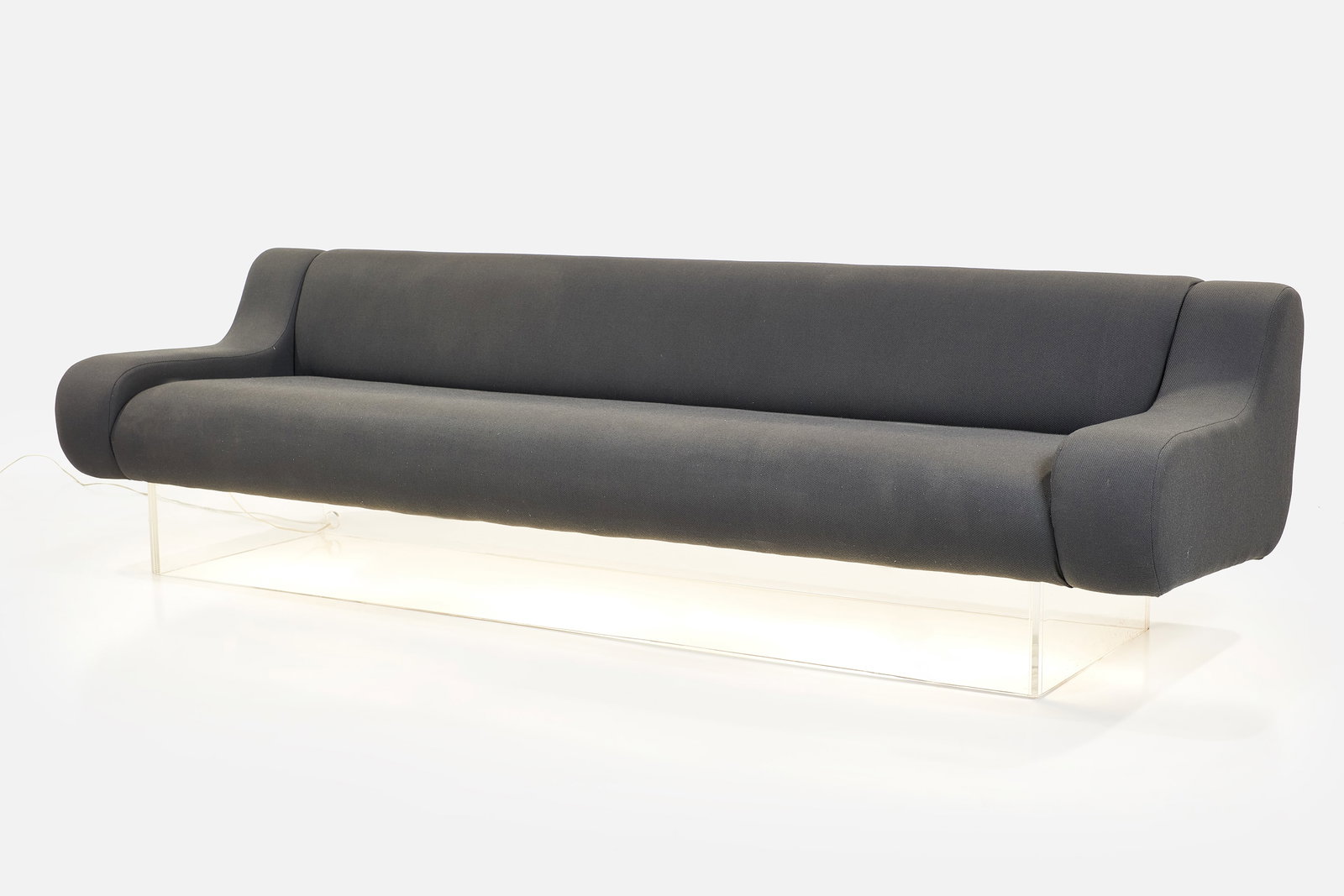 Charles Hollis Jones, Illuminated 'Waterfall Bear' Sofa: CHARLES HOLLIS JONES Illuminated 'Waterfall Bear' sofa, 1970 / ca. 1995 Fabric, acrylic. Studio-made, USA. 29.5" H x 110" W x 37" D Seat height: 18"