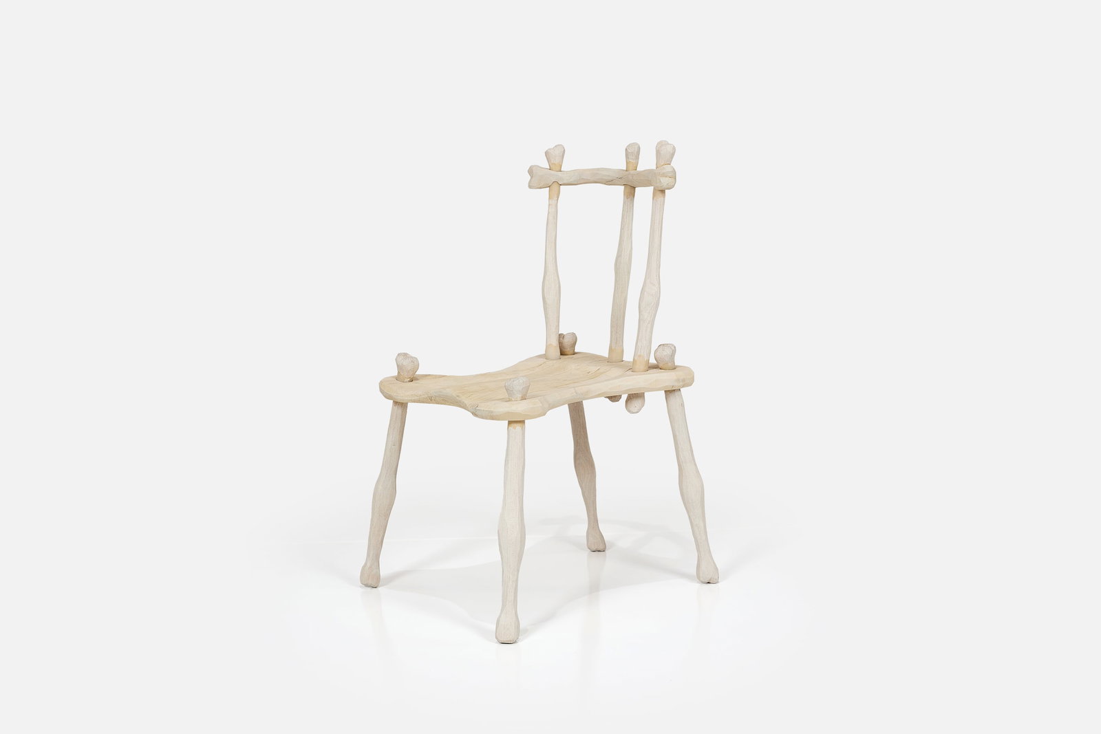 Devin Feldman, 'Flat-Pack Windsor Chair in Bone': DEVIN FELDMAN 'Primitive Experimental Flat-Pack Windsor Chair in Bone (Assembled)', 2026 Red oak, laurel. Studio-made, Los Angeles, CA. Underside incised with signature, title and date.