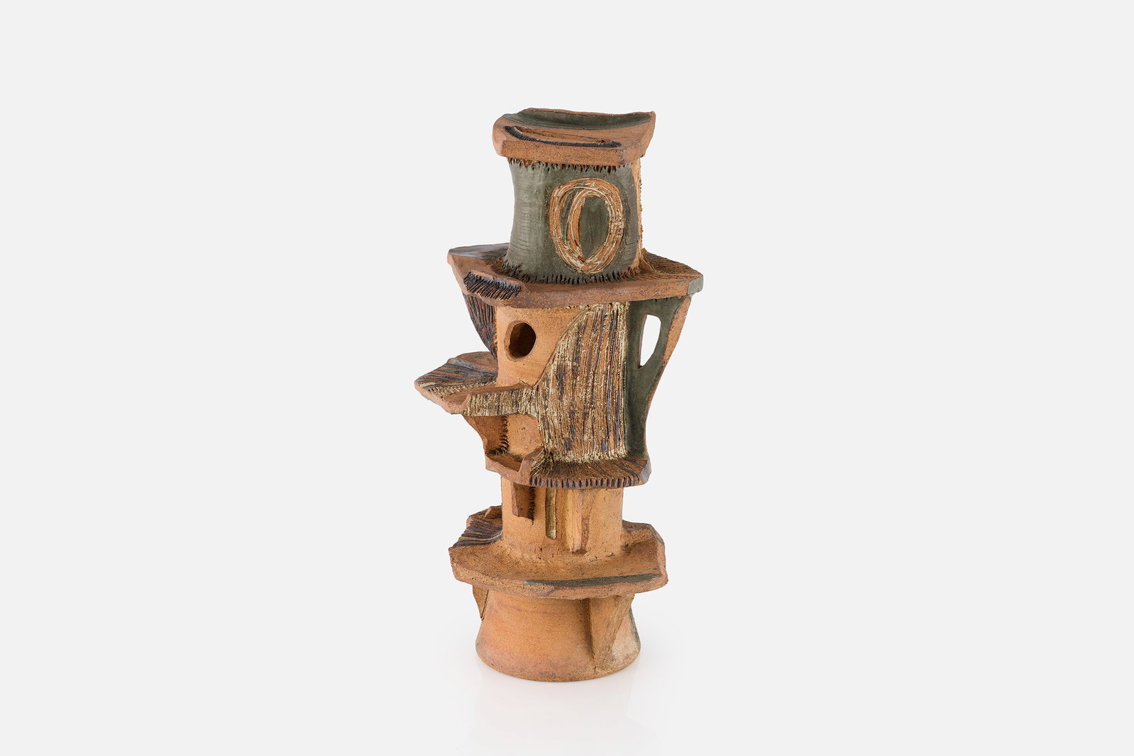 Frank Matranga, Sculpture: FRANK MATRANGA Sculpture, ca. 1975 Partially-glazed stoneware. Studio-made, Los Angeles, CA. 23" H x 12.5" Diameter 