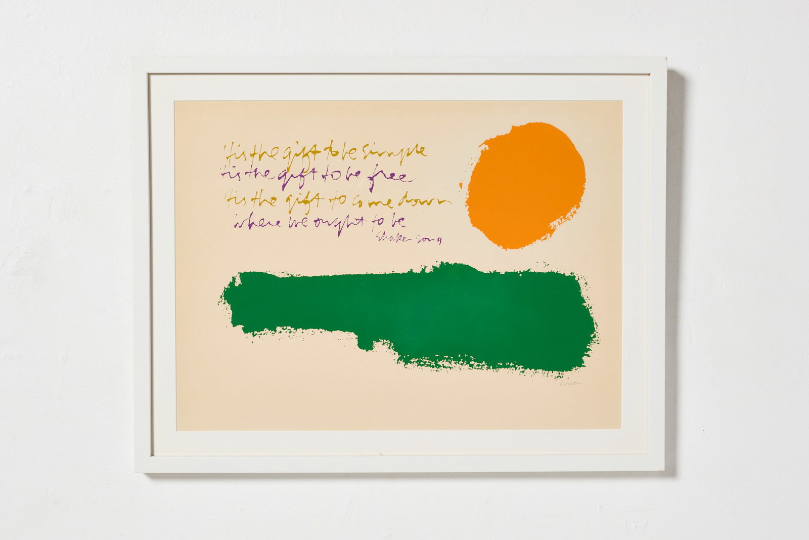 Corita Kent (Sister Mary Corita), 'simple': CORITA KENT (SISTER MARY CORITA) 'simple', 1970s Serigraph. Signed in pencil at lower right "Corita". Overall, framed: 20.25" H x 26" W Sight size: 16" H x 21.7
