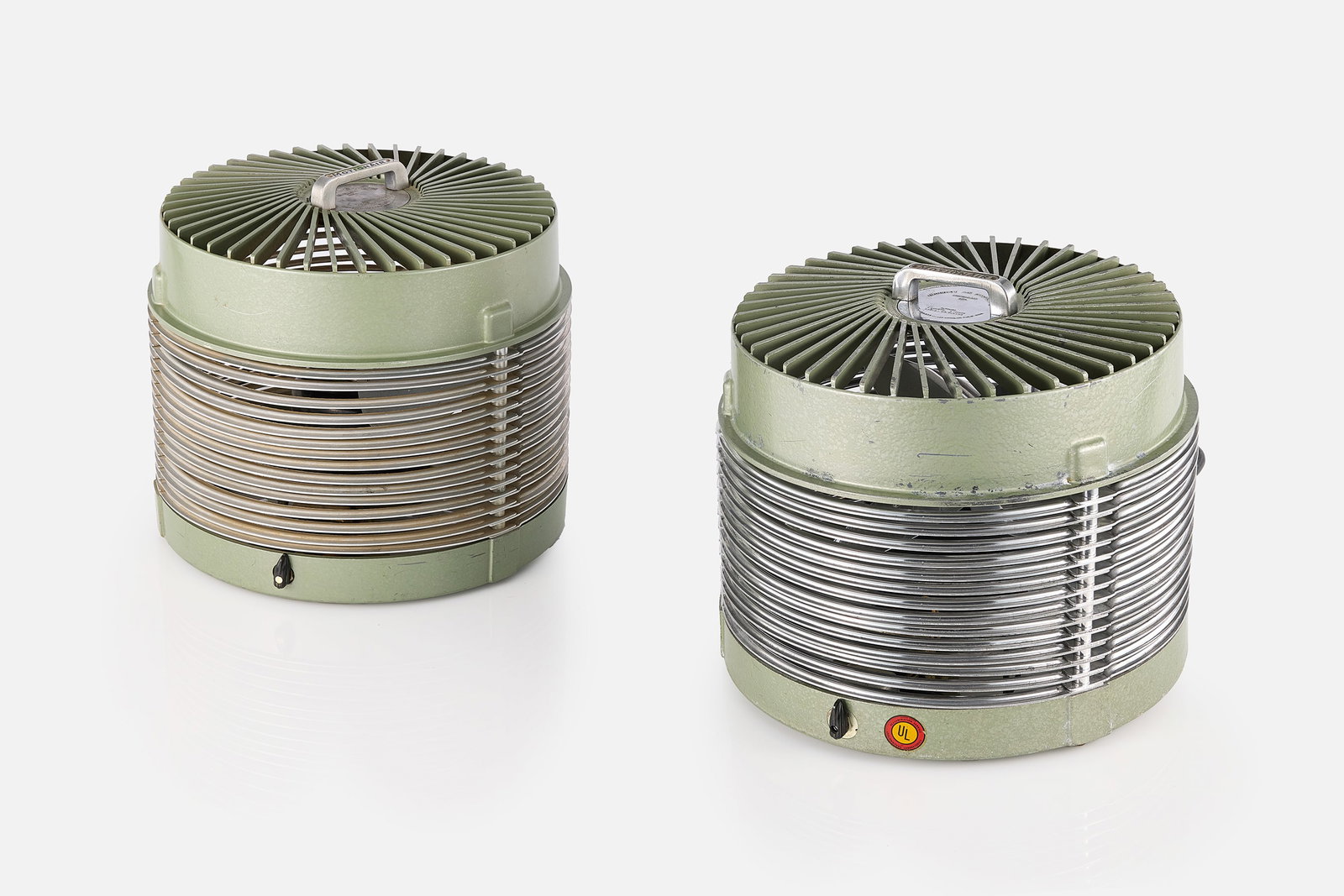 J. T. Roffy, Machine Age Hassock Fans (2): J. T. ROFFY Two hassock fans, 1946 Aluminum, steel. Produced by MotionAire, Los Angeles, CA. Each: 13" h x 13" Diameter