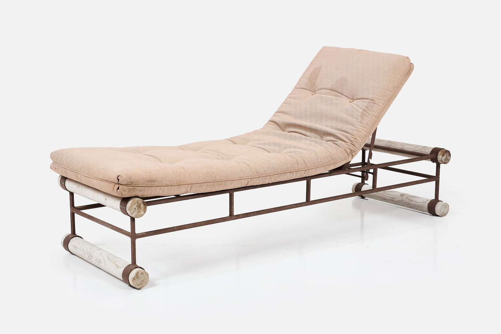 Cleo Baldon, Bench/Chaise Lounge: CLEO BALDON Bench/chaise lounge, 1960s Iron, wood. Produced by Terra, Los Angeles, CA. 15.5" H x 28" W x 80" D 