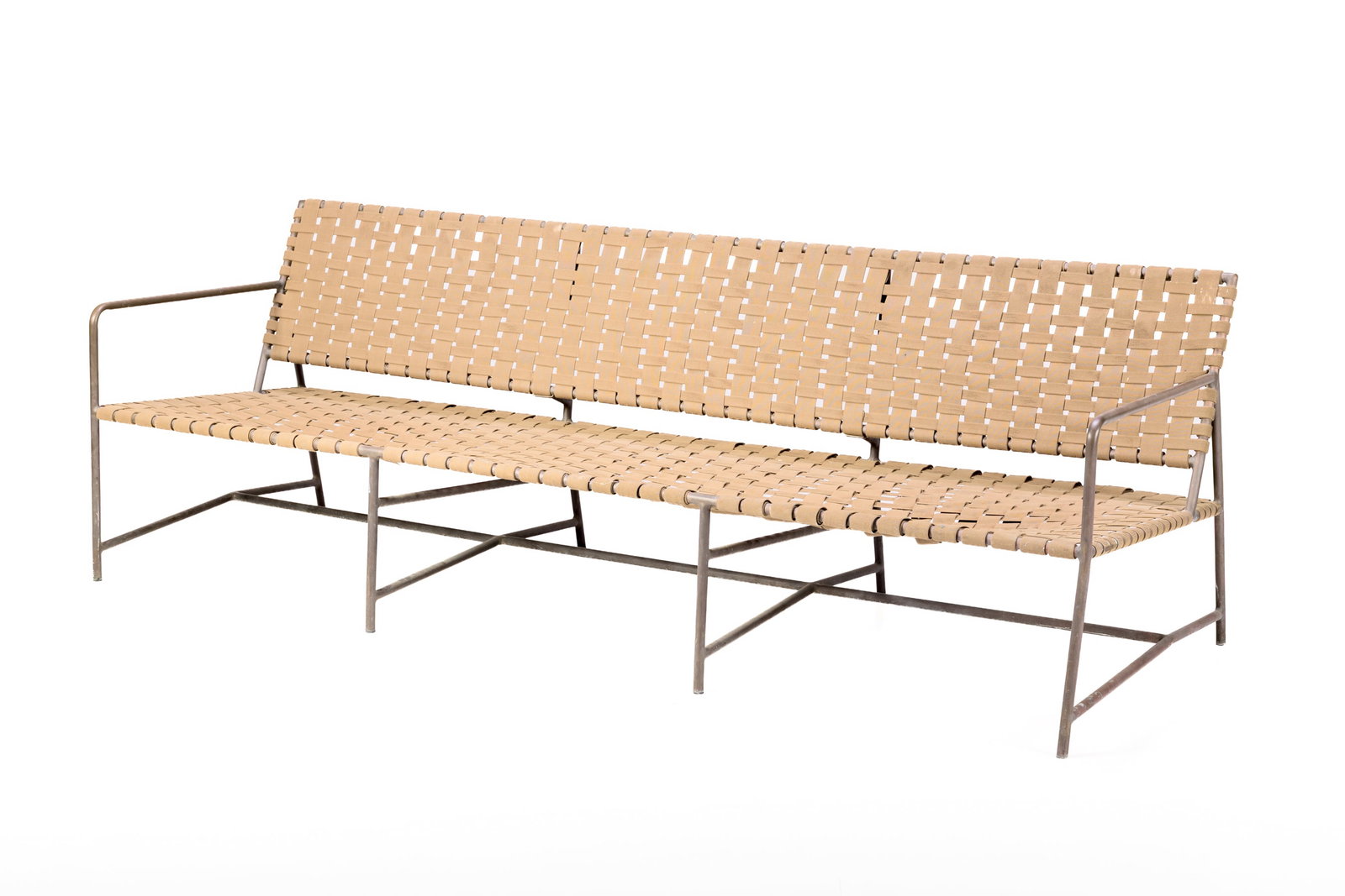 Richard Frinier, 'Stretch' Sofa: RICHARD FINIER 'Stretch' sofa, 21st century Bronze, canvas strapping. Manufactured by Brown Jordan, USA. 26" H x 84" W x 28" D Seat height: 14.25"